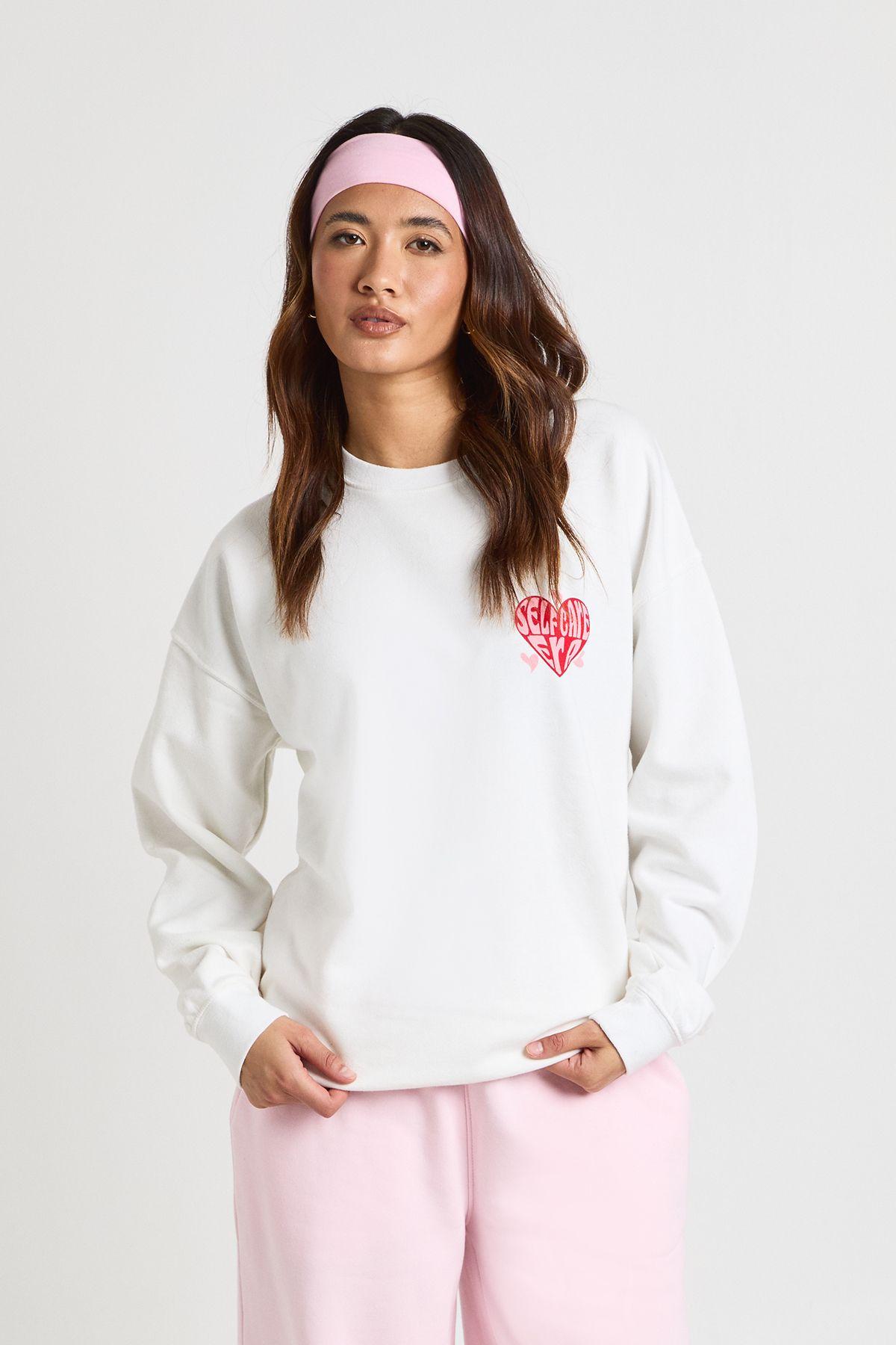 Self Care Era Printed Oversized Sweatshirt by BOOHOO