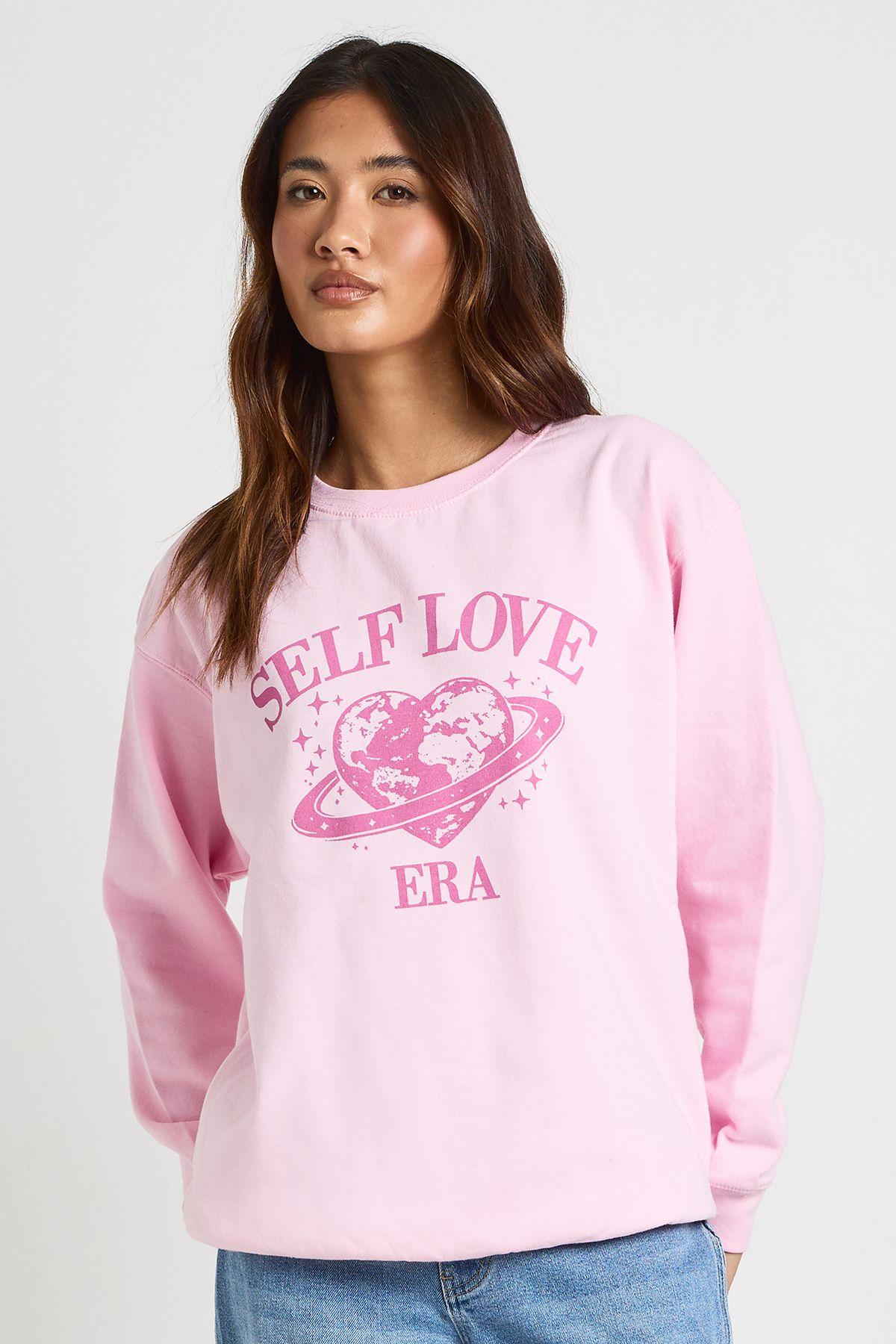 Self Love Era Printed Oversized Sweatshirt by BOOHOO