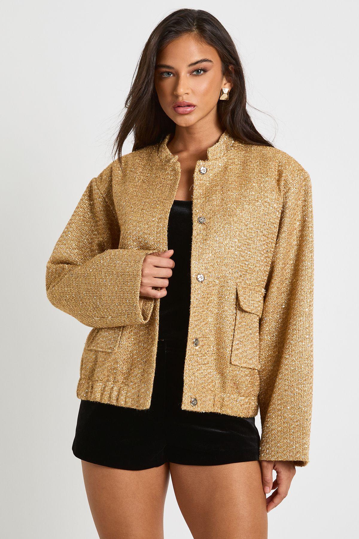 Sequin Boucle Bomber Jacket by BOOHOO