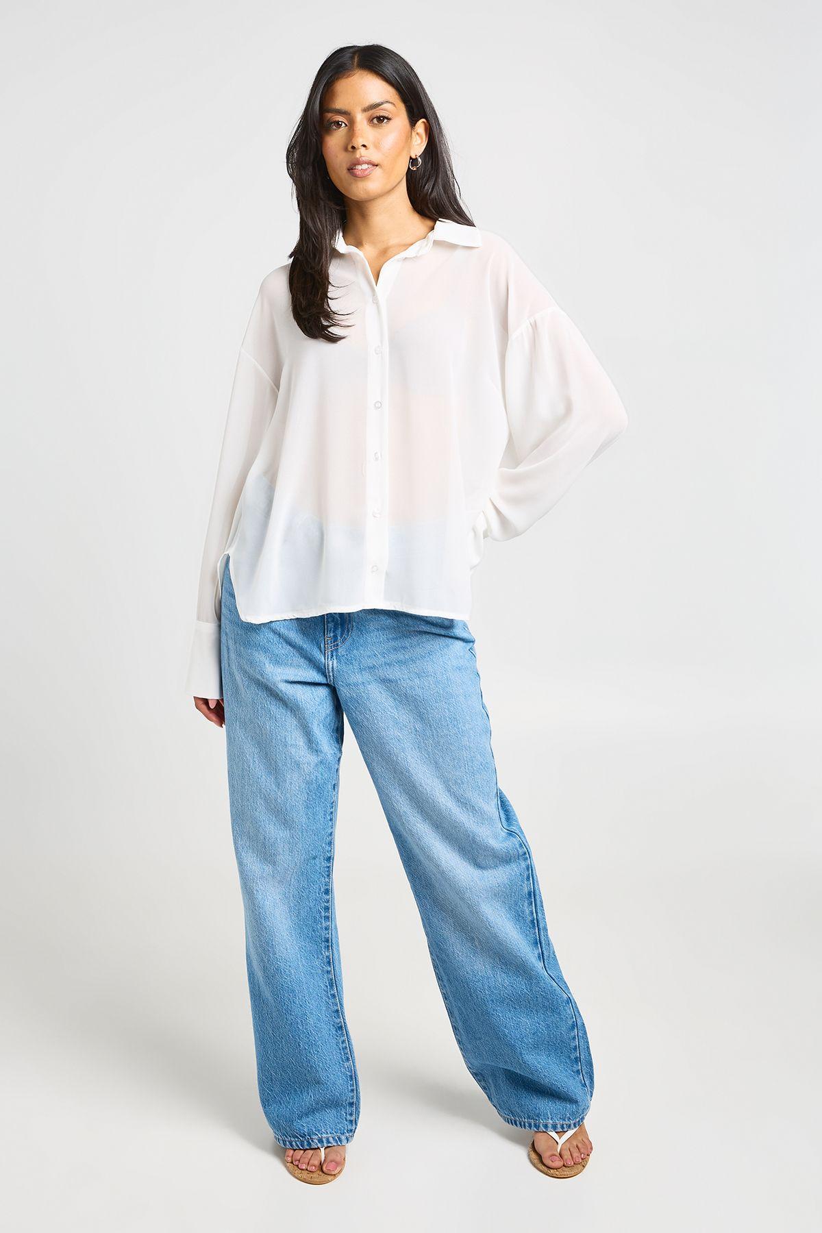 Sheer Chiffon Oversized Shirt by BOOHOO