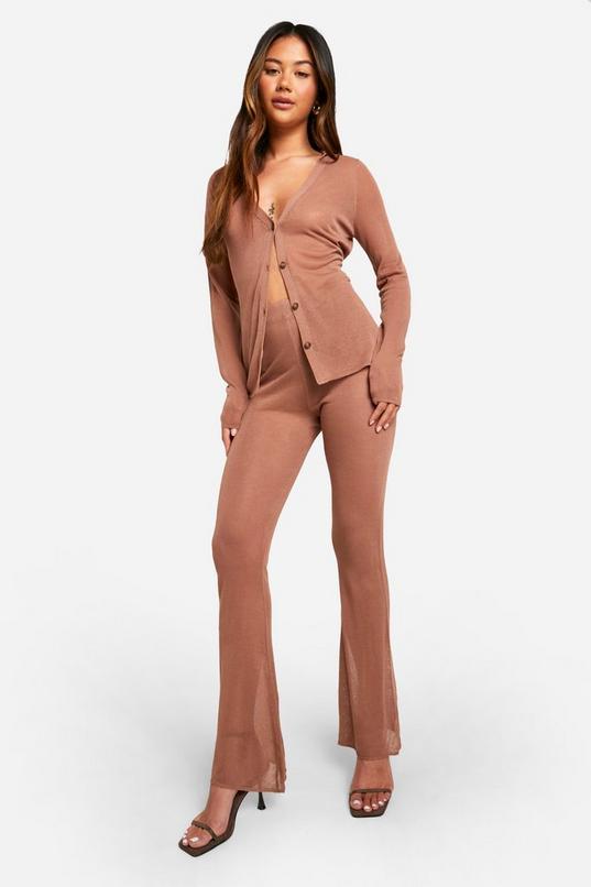 Sheer Fine Knitted Shirt And Flared Trouser Set by BOOHOO