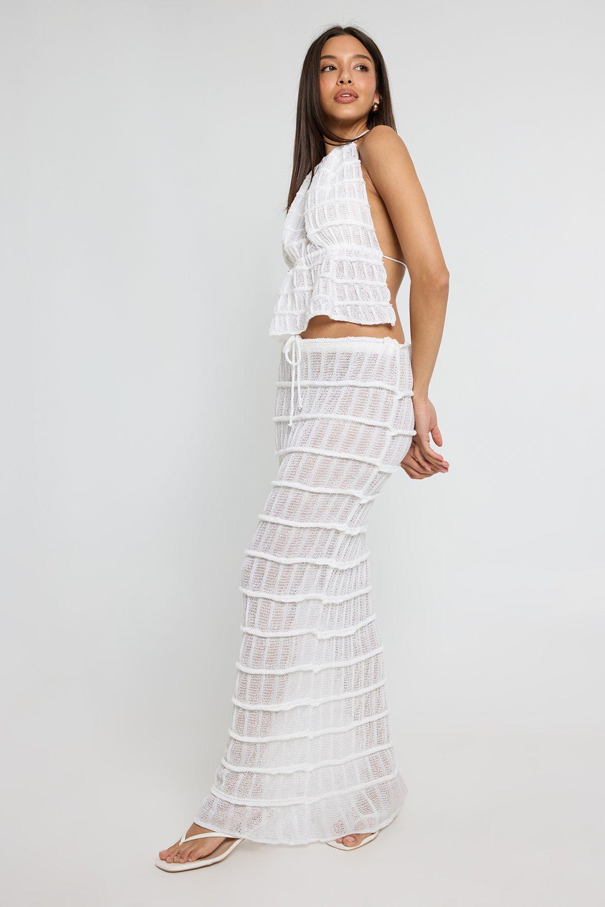 Sheer Knit Tie Waist Maxi Skirt by BOOHOO