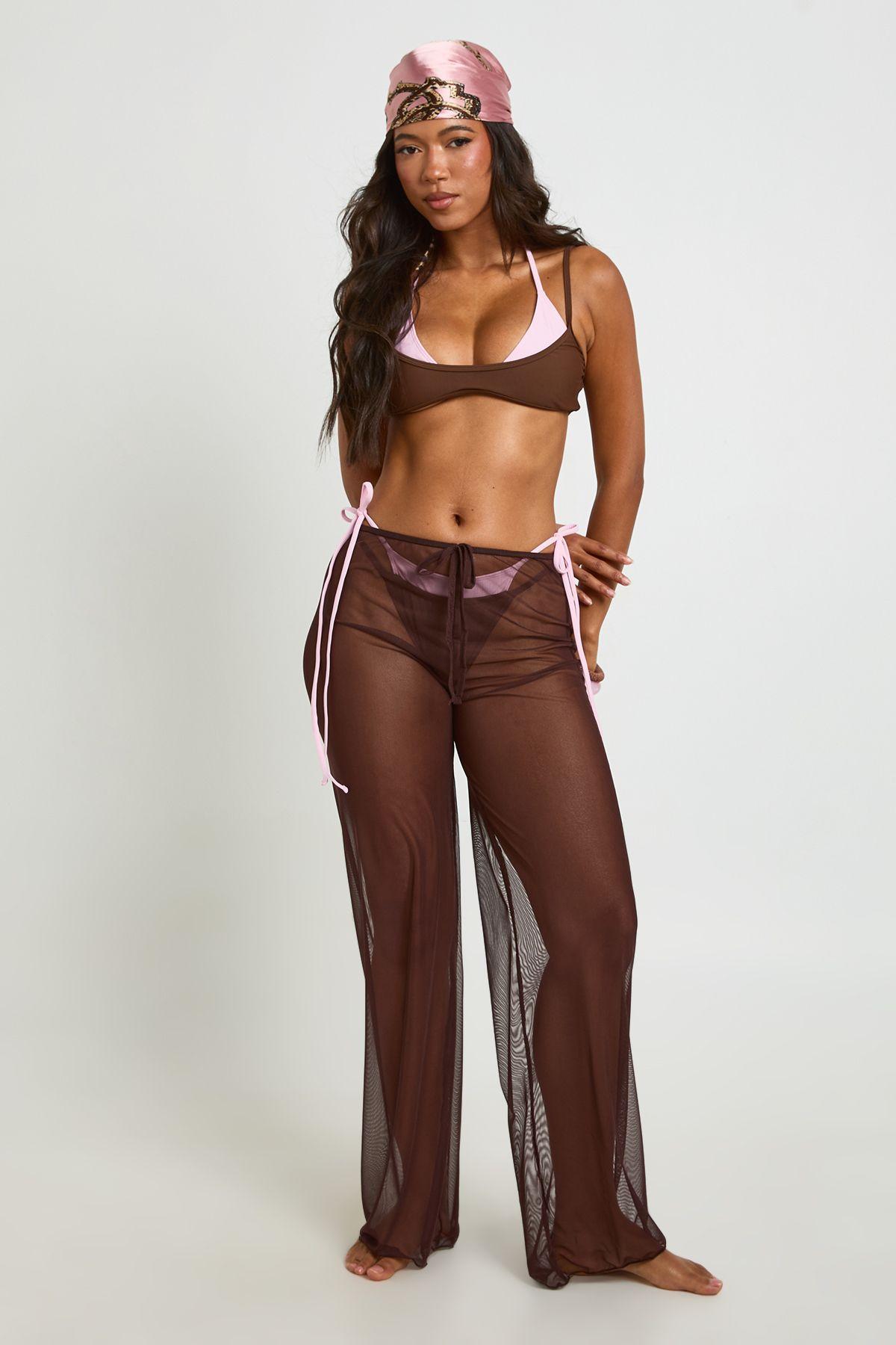Sheer Mesh Wide Leg Beach Trousers by BOOHOO