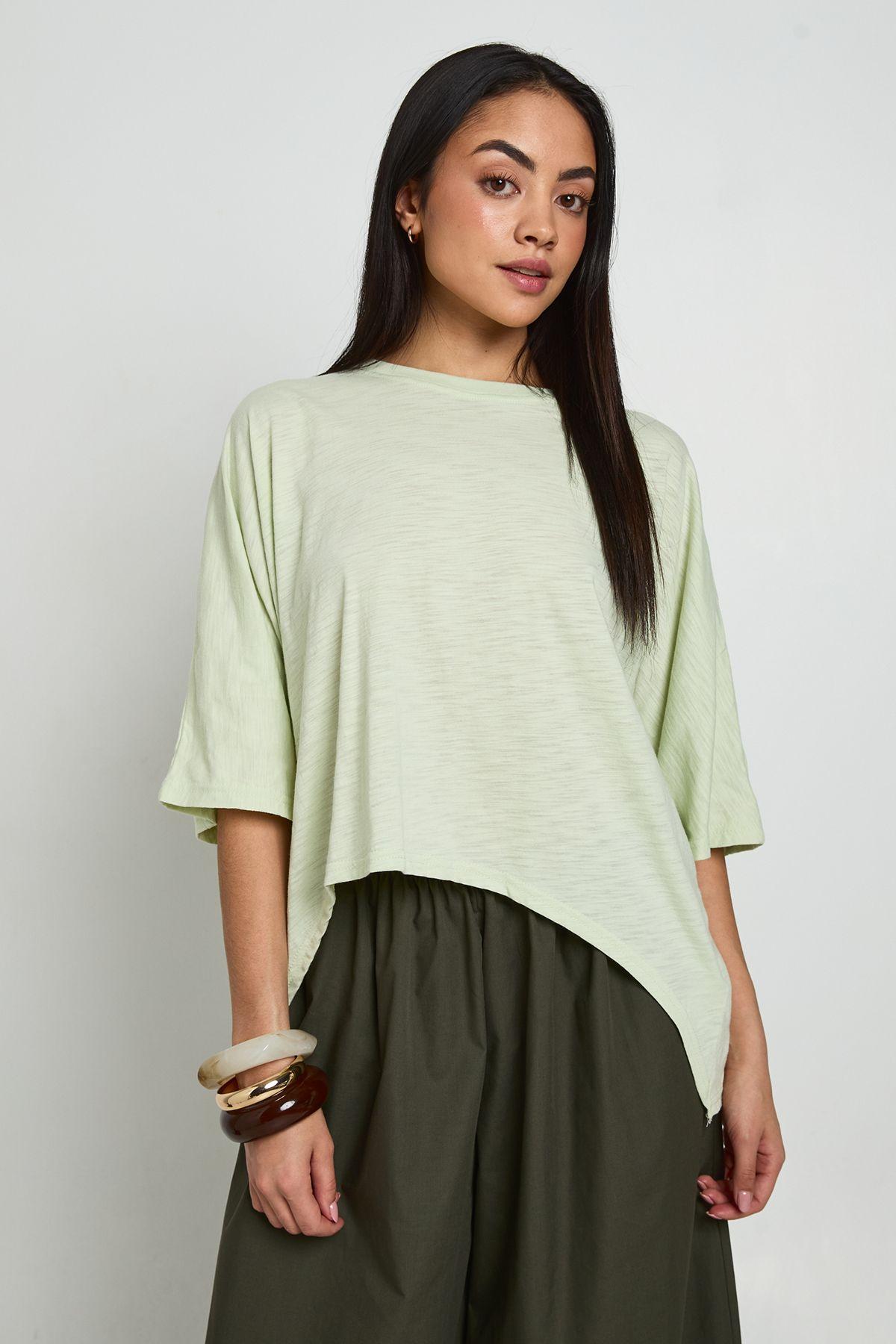 Sheer Slub Curved Hem Oversized T-Shirt by BOOHOO
