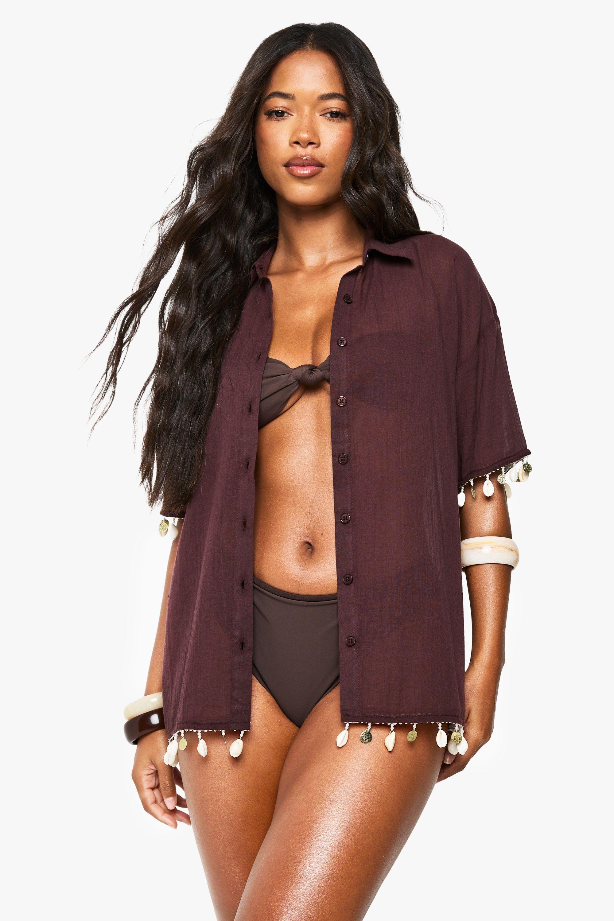 Shell Embellished Beach Shirts by BOOHOO