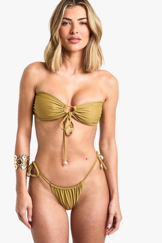 Shell Trim Knot Bandeau Bikini Top by BOOHOO
