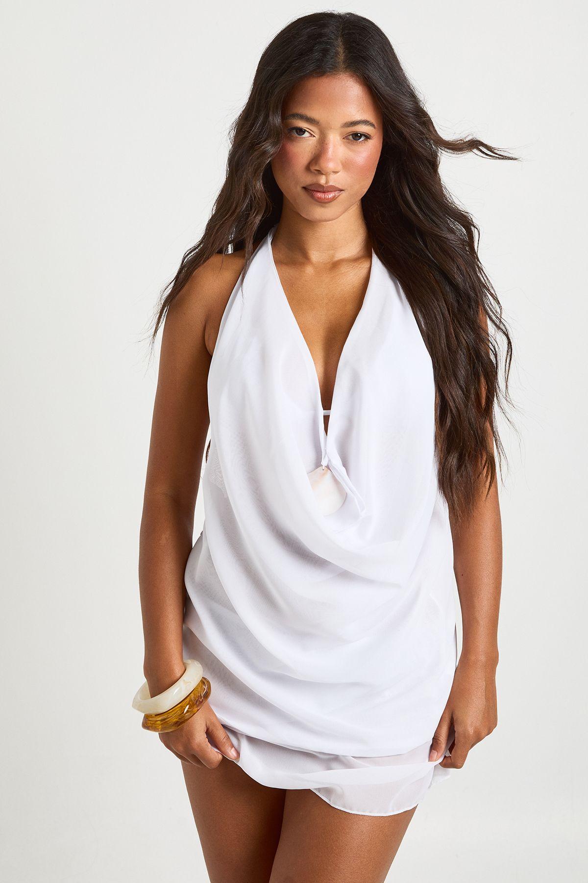 Shell Trim Plunge Beach Top And Mini Skirt Co-Ord by BOOHOO