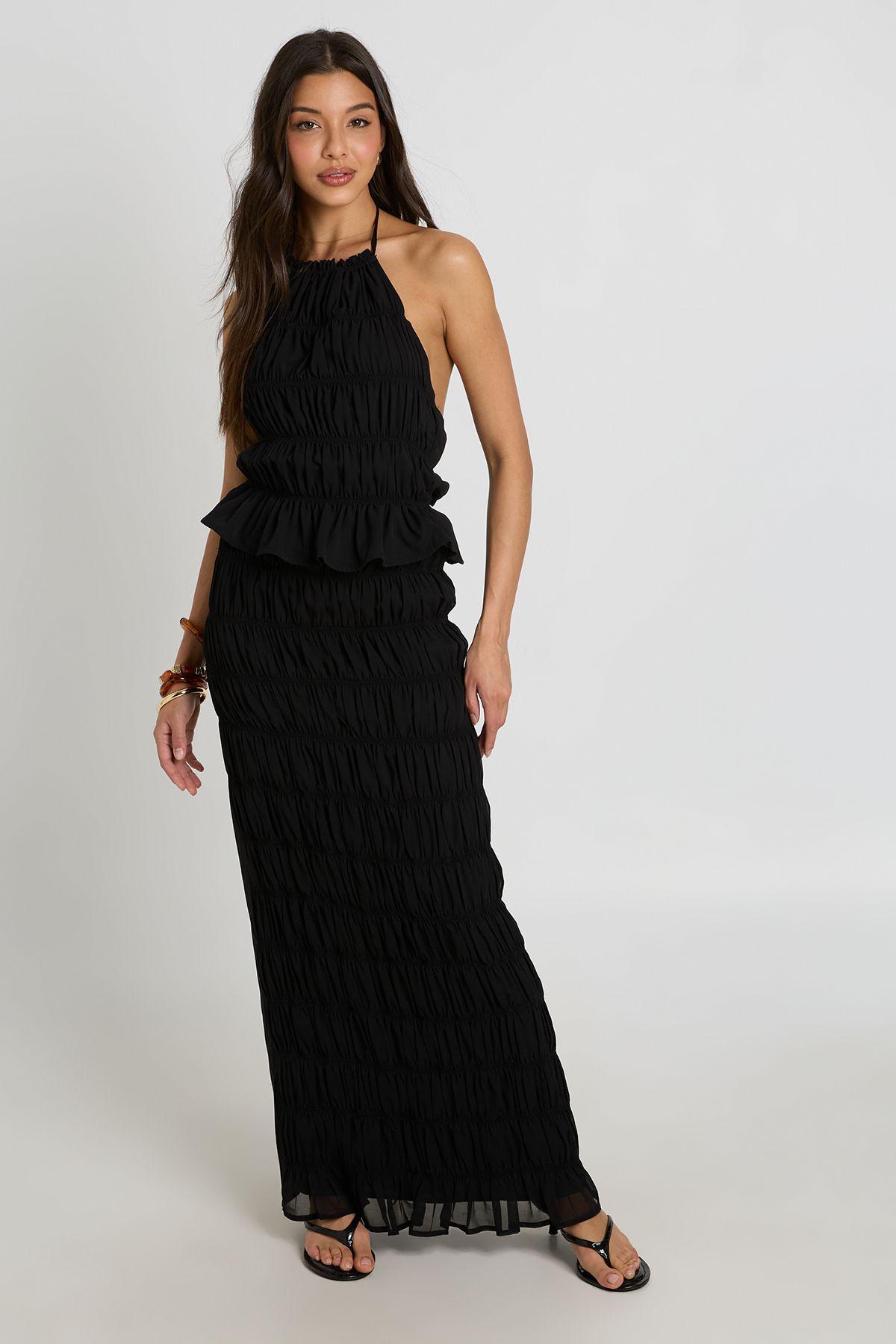 Shirred Chiffon Maxi Column Skirt by BOOHOO