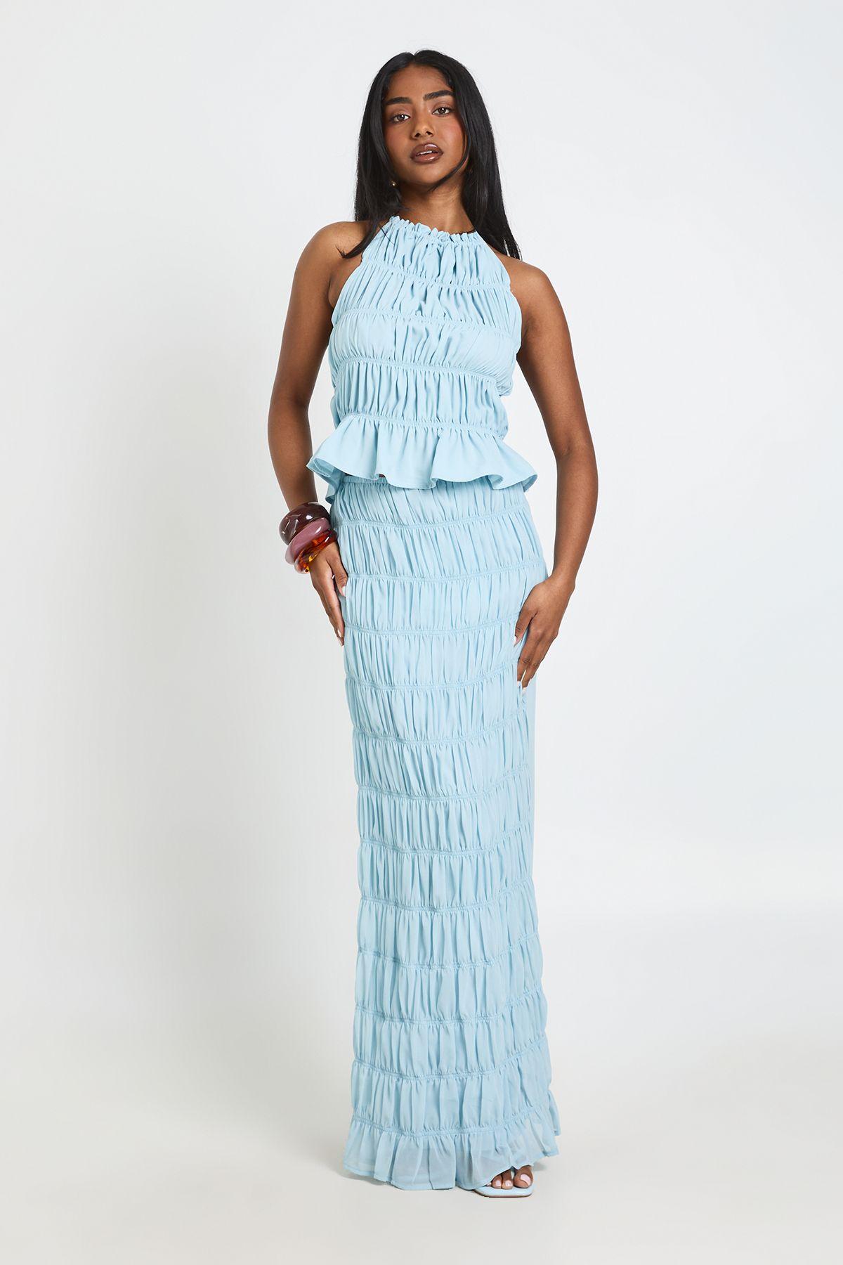 Shirred Chiffon Maxi Column Skirt by BOOHOO
