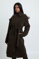 Shoulder Detail Faux Suede Trench Coat by BOOHOO Shoulder Detail Faux Suede Trench Coat by BOOHOO