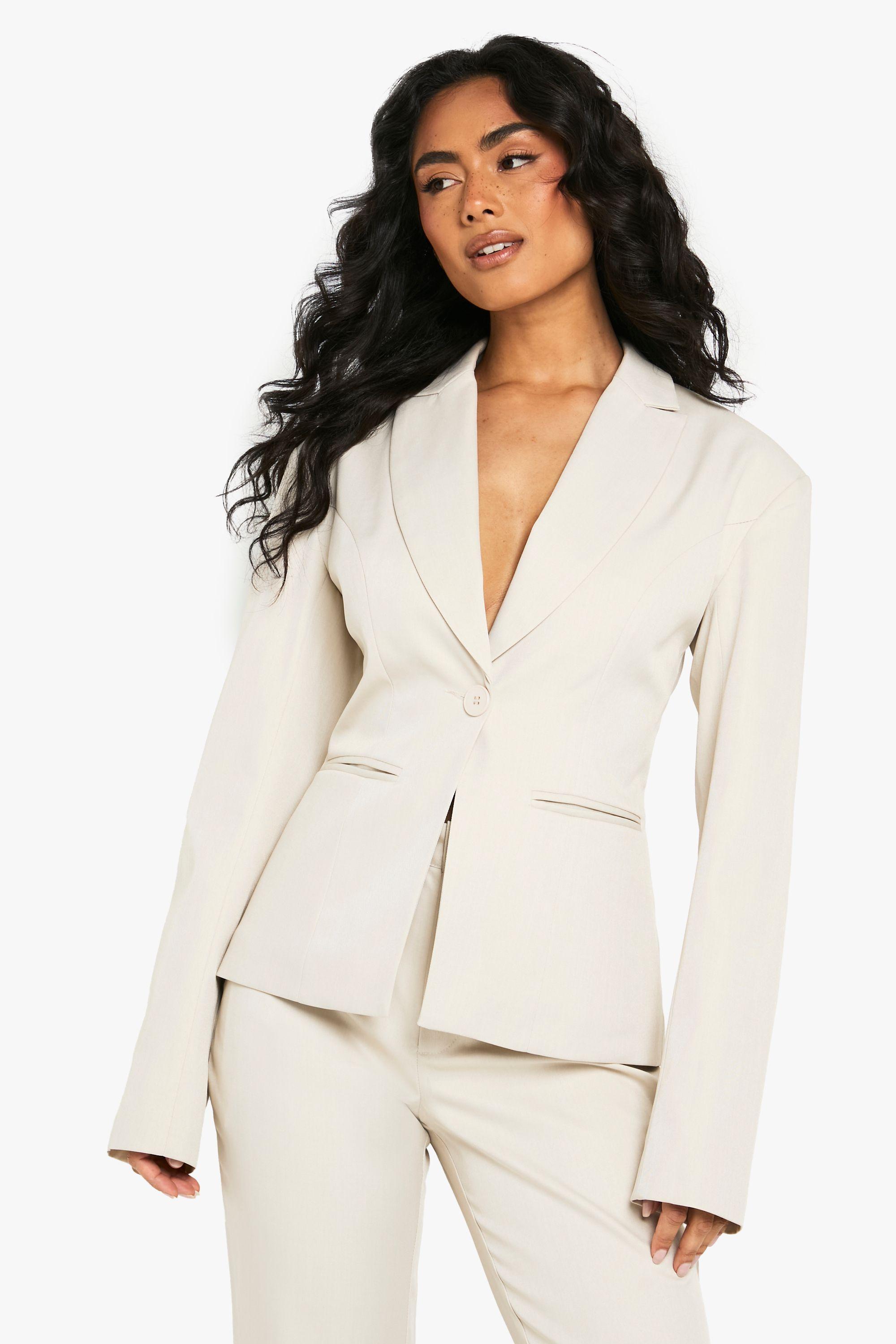 Shoulder Pad Cinched Waist Tailored Blazer by BOOHOO