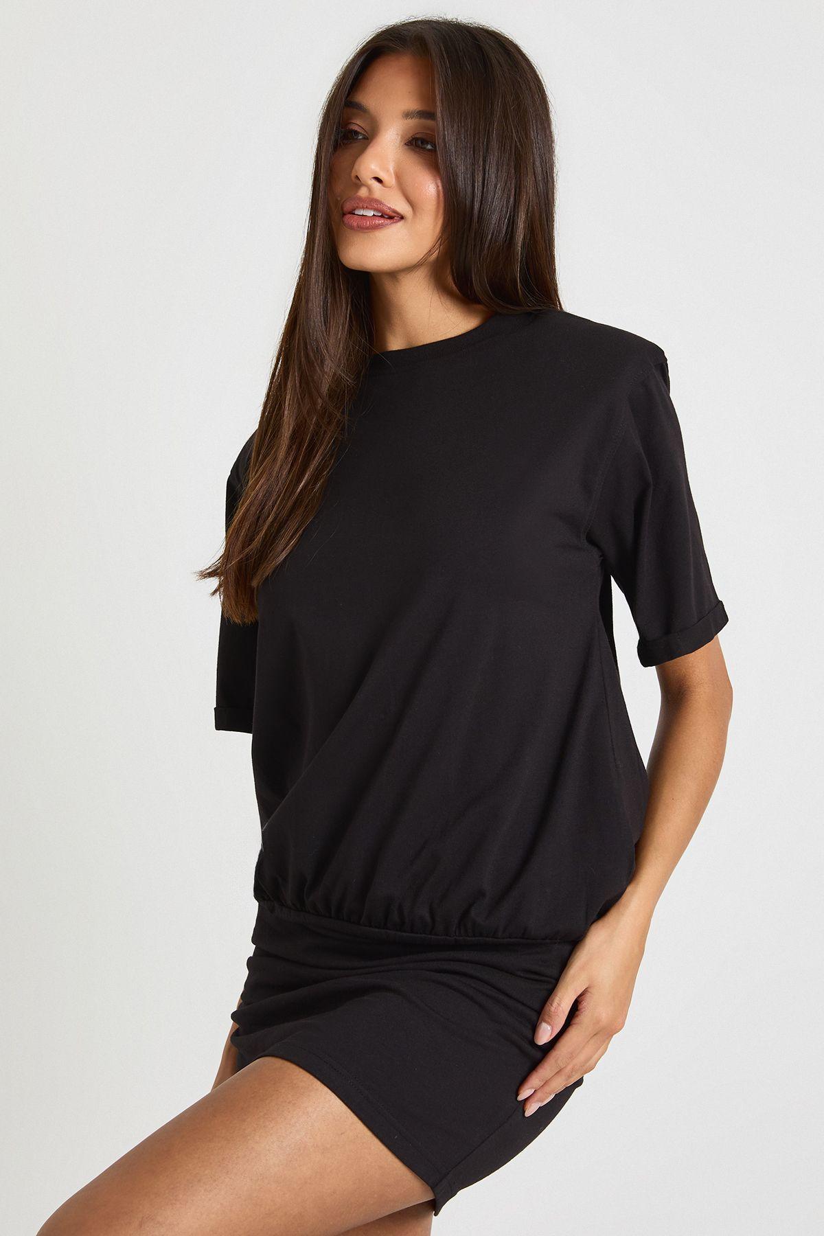 Shoulder Pad Ruched T-shirt Mini Dress by BOOHOO