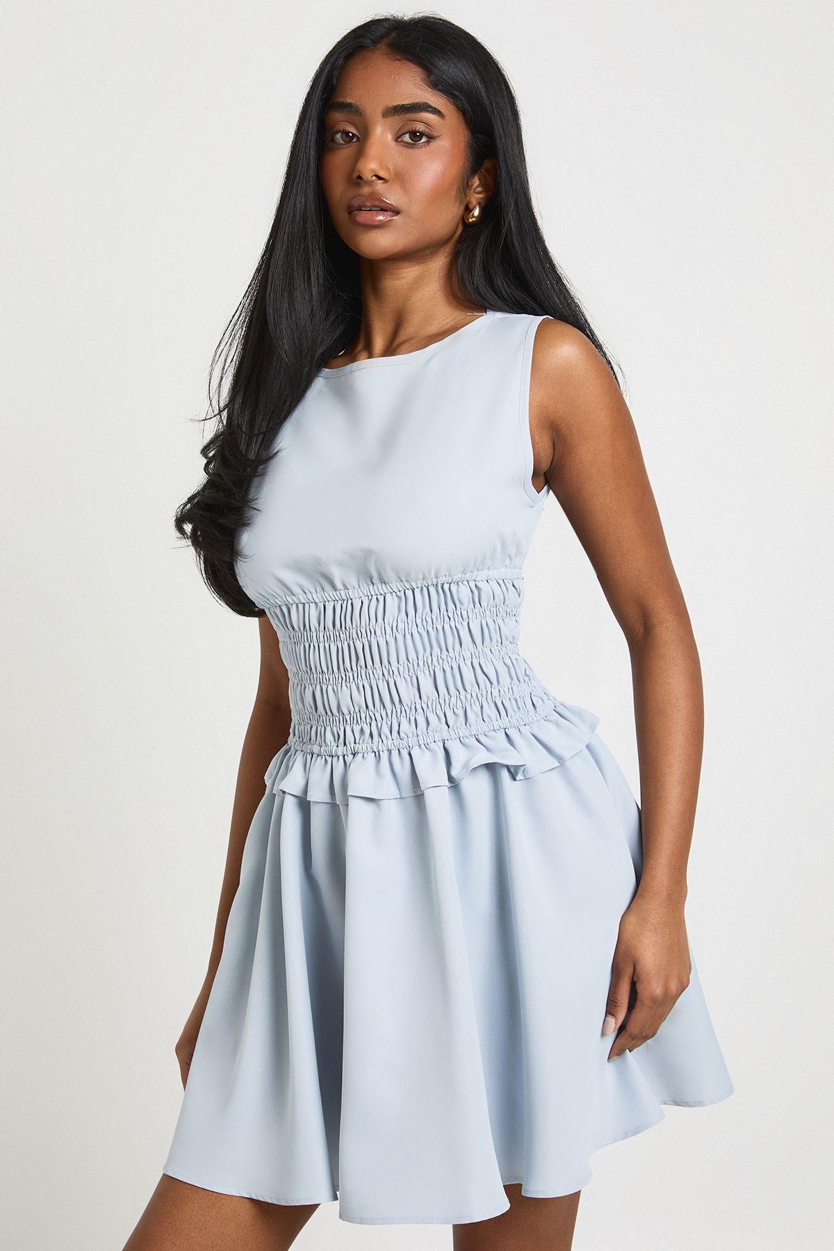 Sleeveless Shirred Waist Mini Dress by BOOHOO