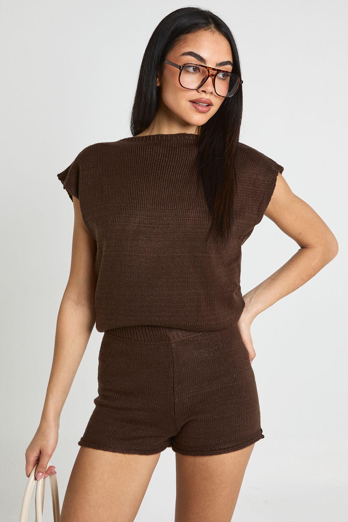 Sleeveless Slash Neck Long Line Top and Shorts Set by BOOHOO