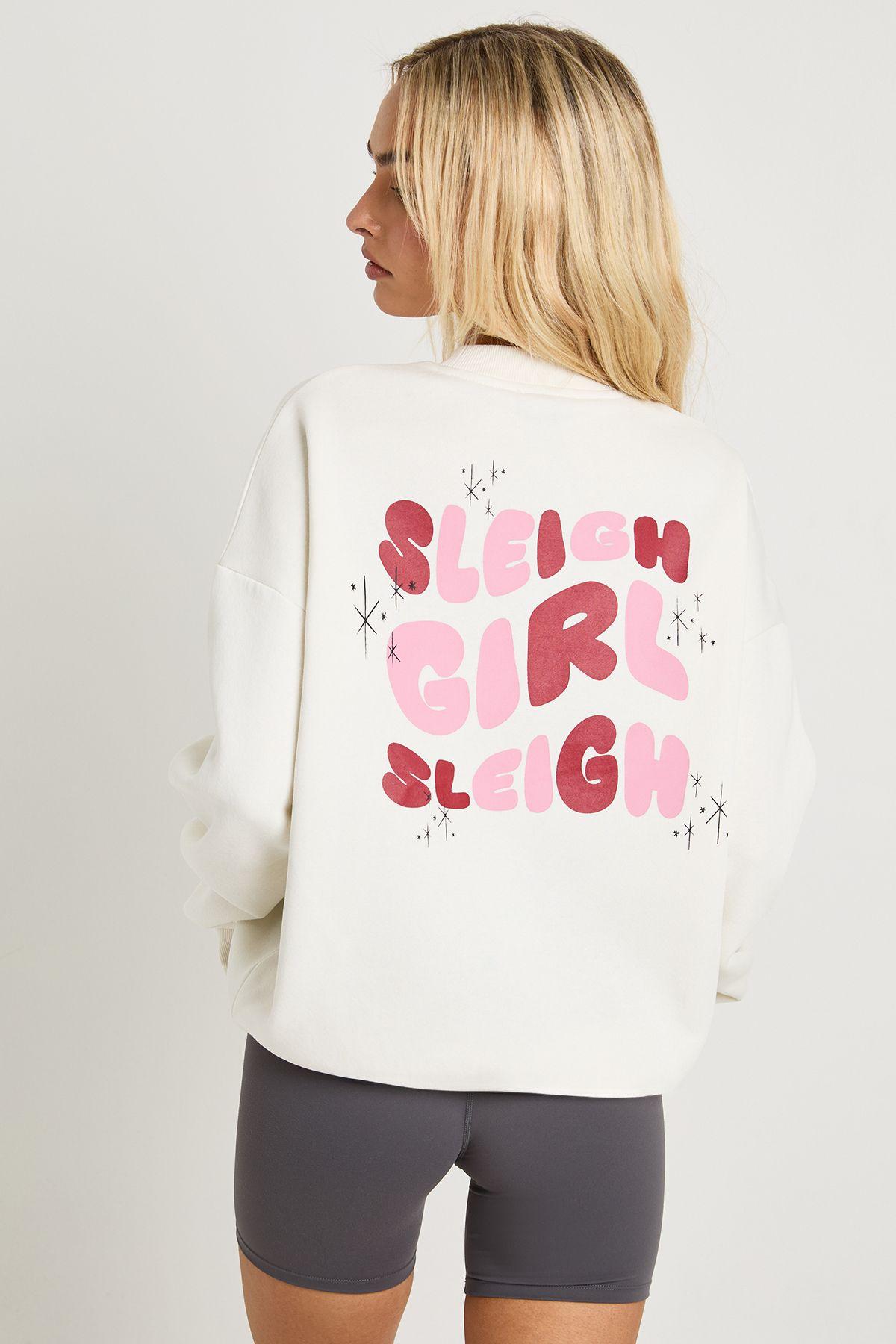 Sleigh Girl Printed Oversized Sweatshirt by BOOHOO