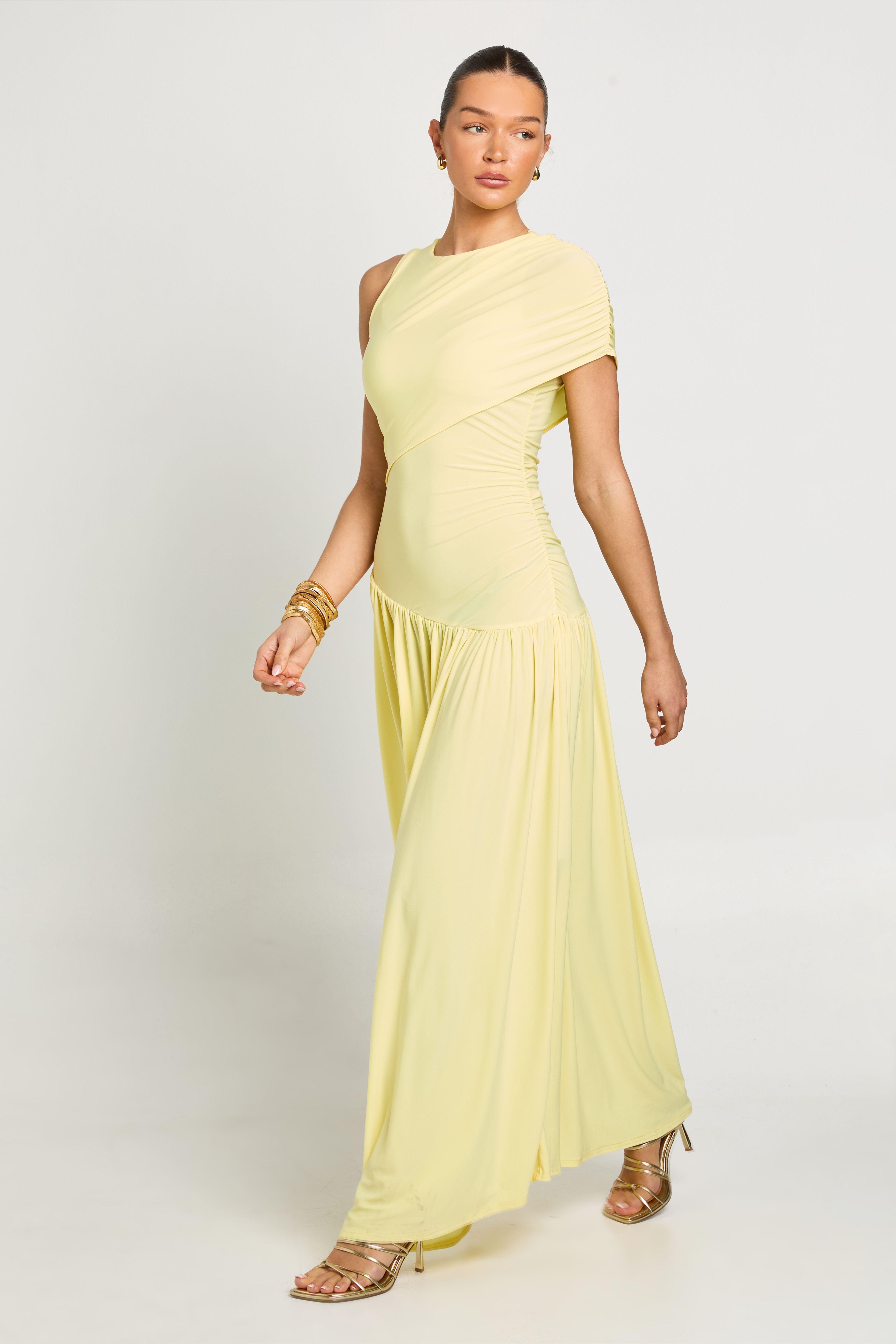Slinky Asym Neck Ruched Detail Maxi Dress by BOOHOO
