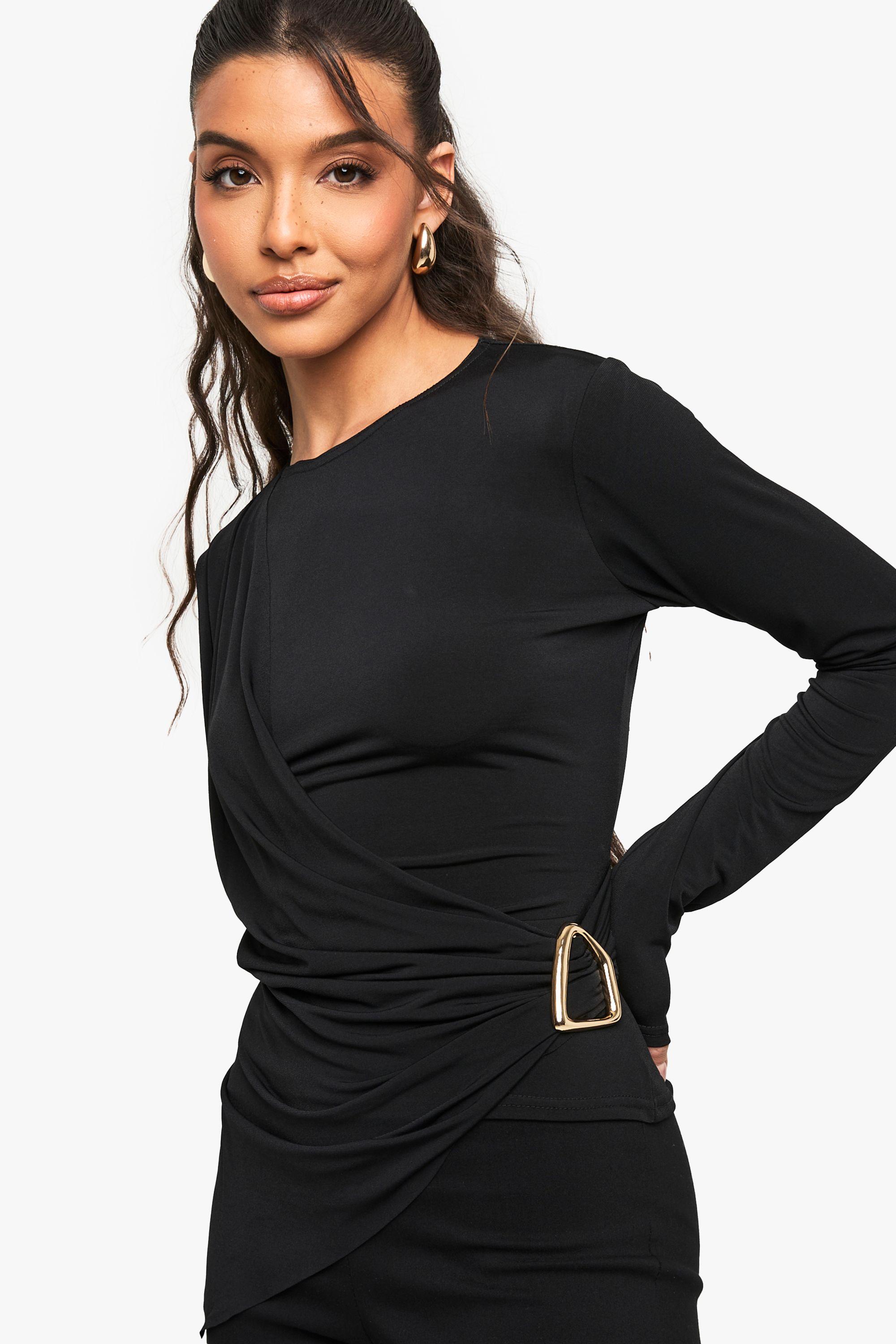 Slinky Drape Front Top With Trim Detail by BOOHOO