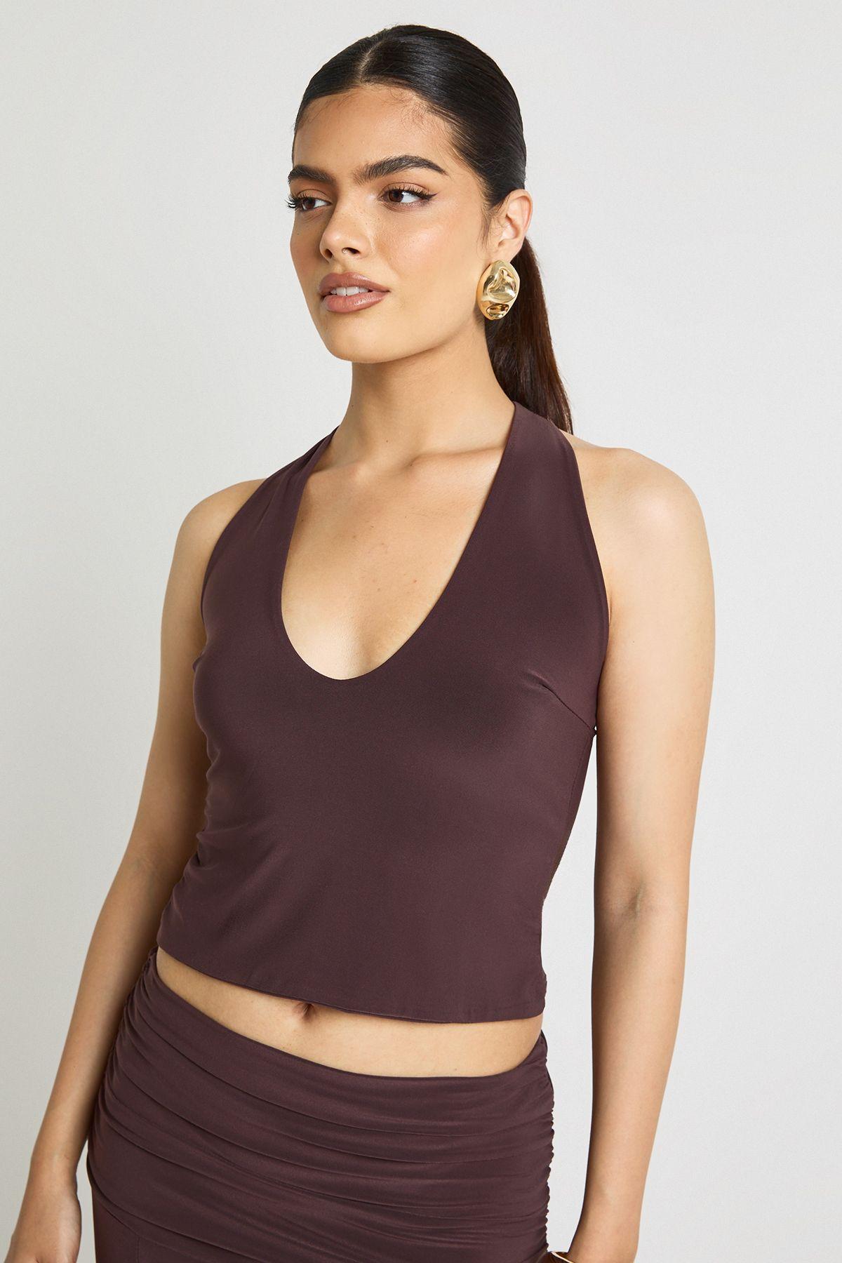 Slinky Halter Neck Crop Top by BOOHOO