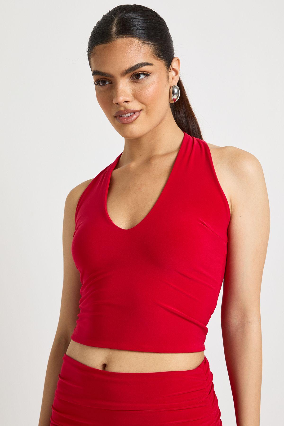 Slinky Halter Neck Crop Top by BOOHOO