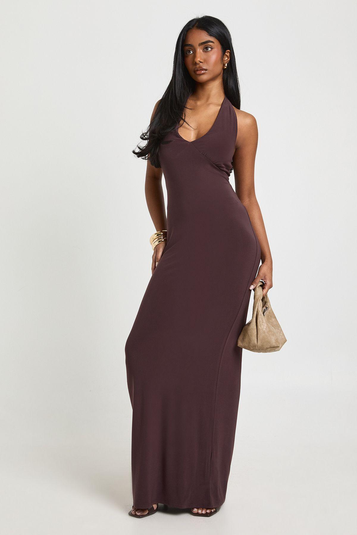 Slinky Halterneck Fitted Body Maxi Dress by BOOHOO Slinky Halterneck Fitted Body Maxi Dress by BOOHOO