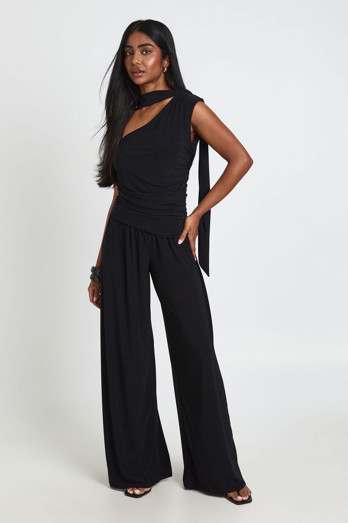 Slinky One Shoulder Drape Detail Jumpsuit by BOOHOO