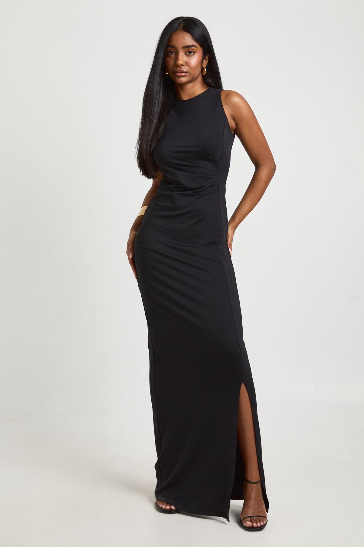 Slinky Ruched Side Maxi Dress by BOOHOO