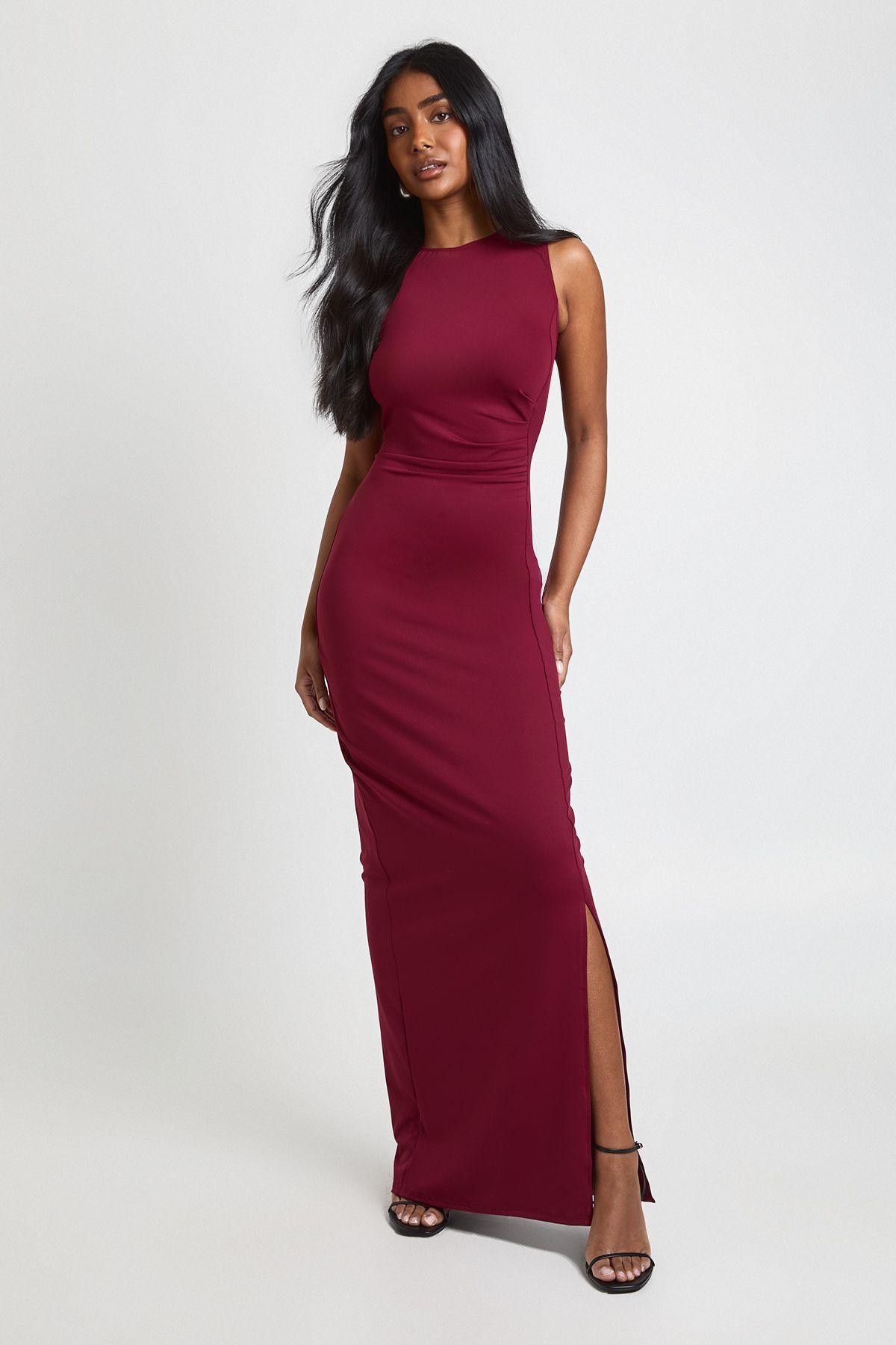 Slinky Ruched Side Maxi Dress by BOOHOO