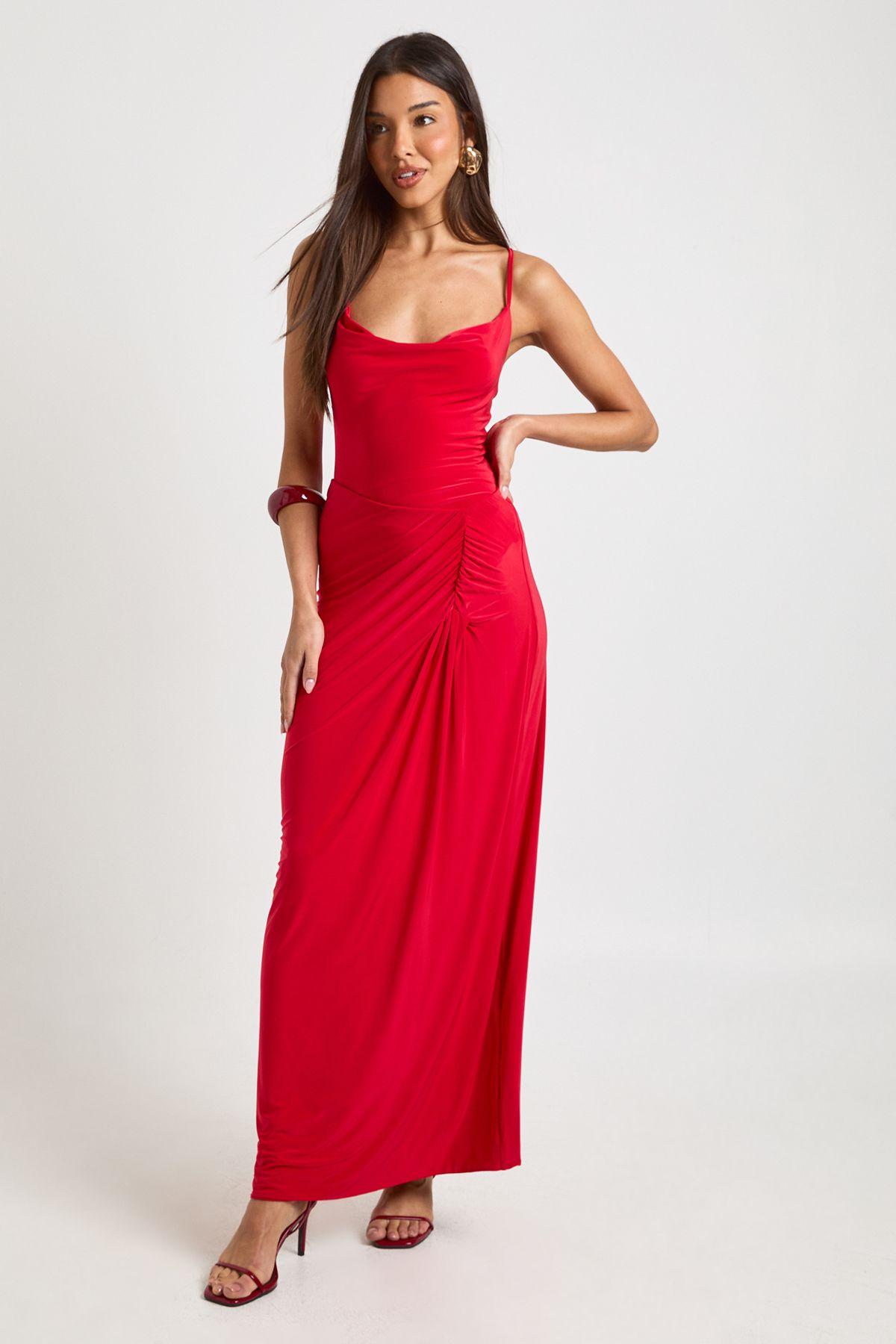 Slinky Ruched Side Maxi Skirt by BOOHOO