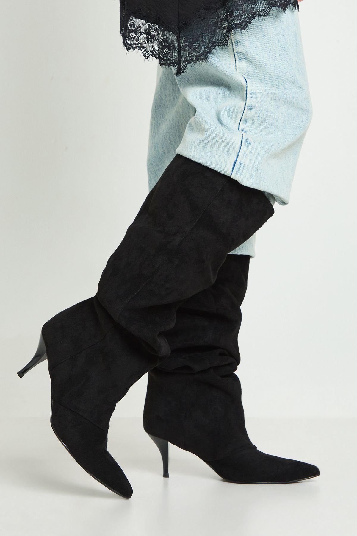 Slouchy Column Knee High Boots by BOOHOO