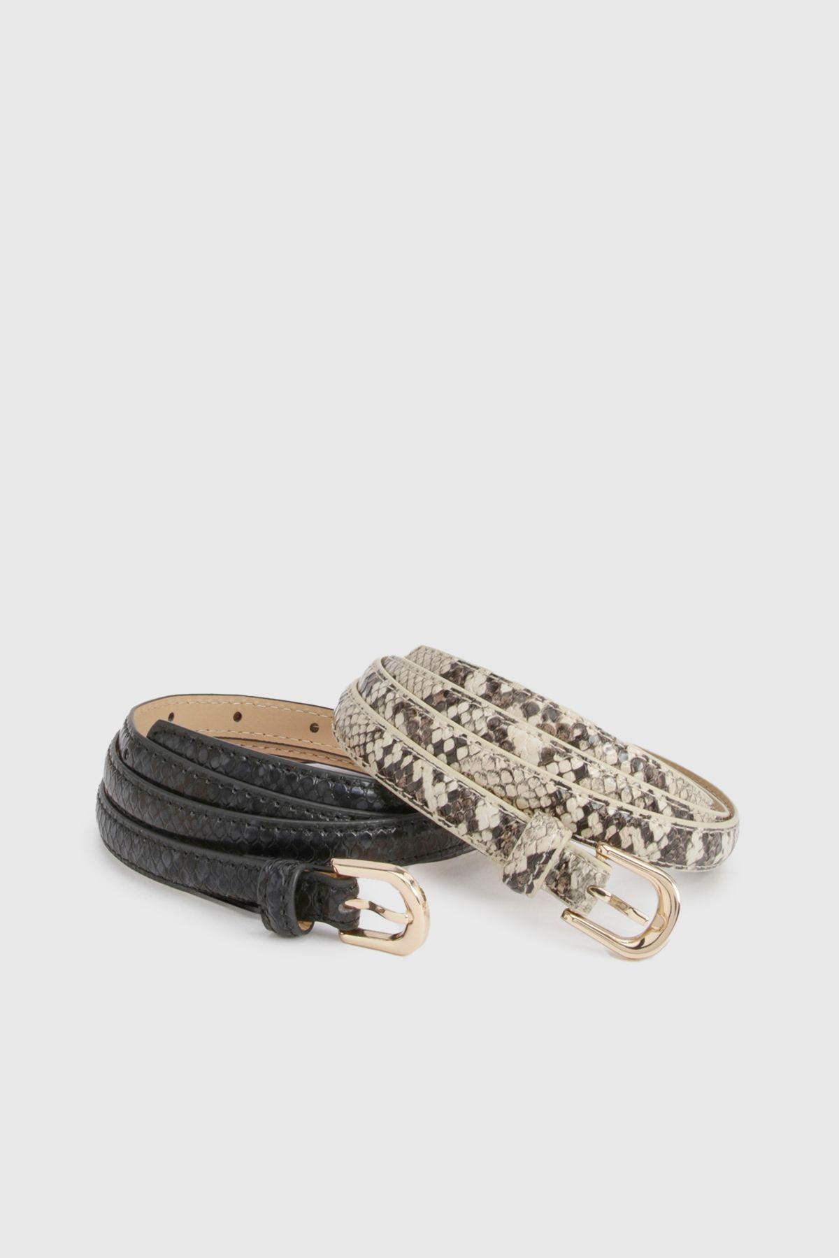 Snake Print 2 Pack Basic Skinny Belts by BOOHOO