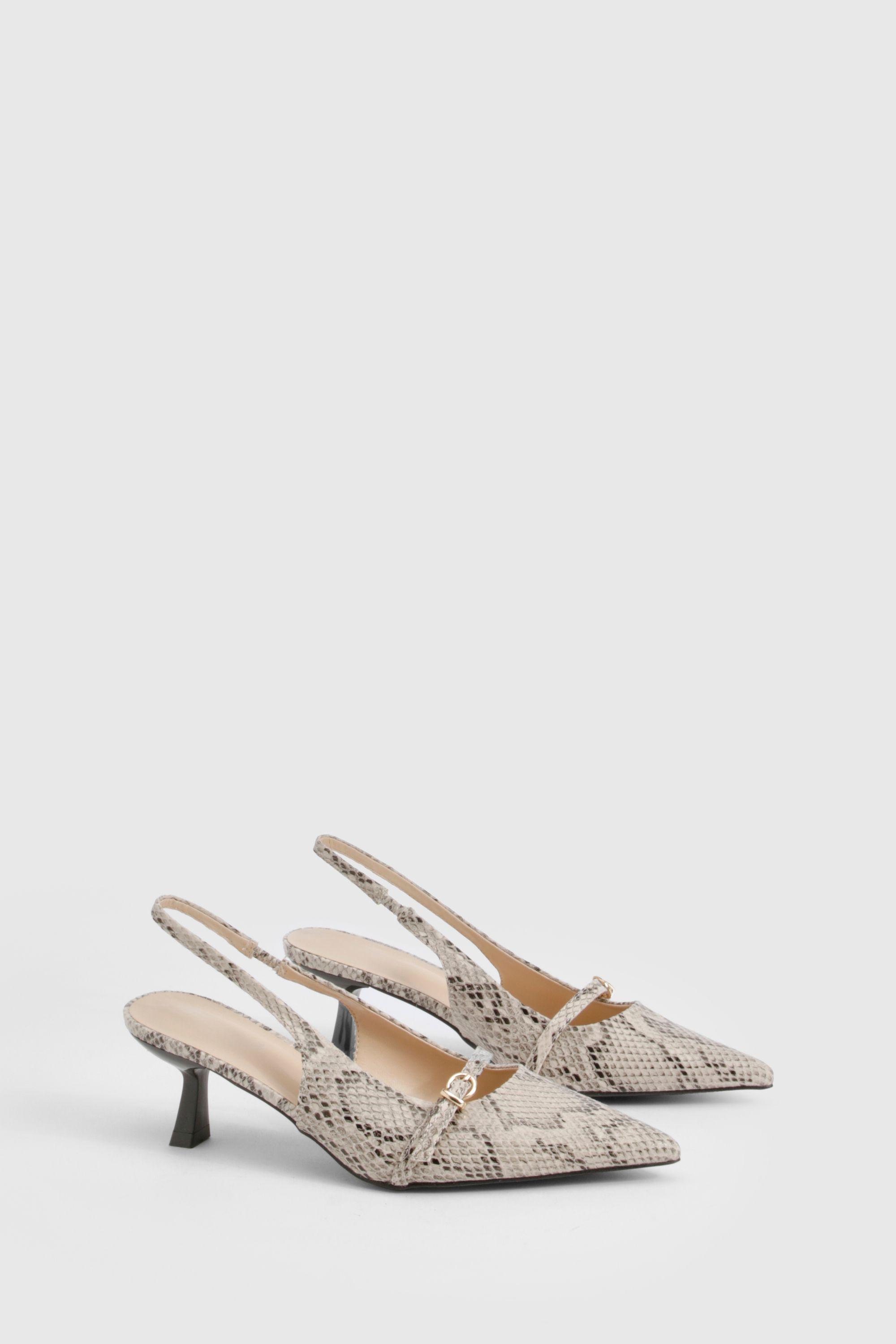 Snake Print Buckle Slingback Kitten Court Shoes by BOOHOO