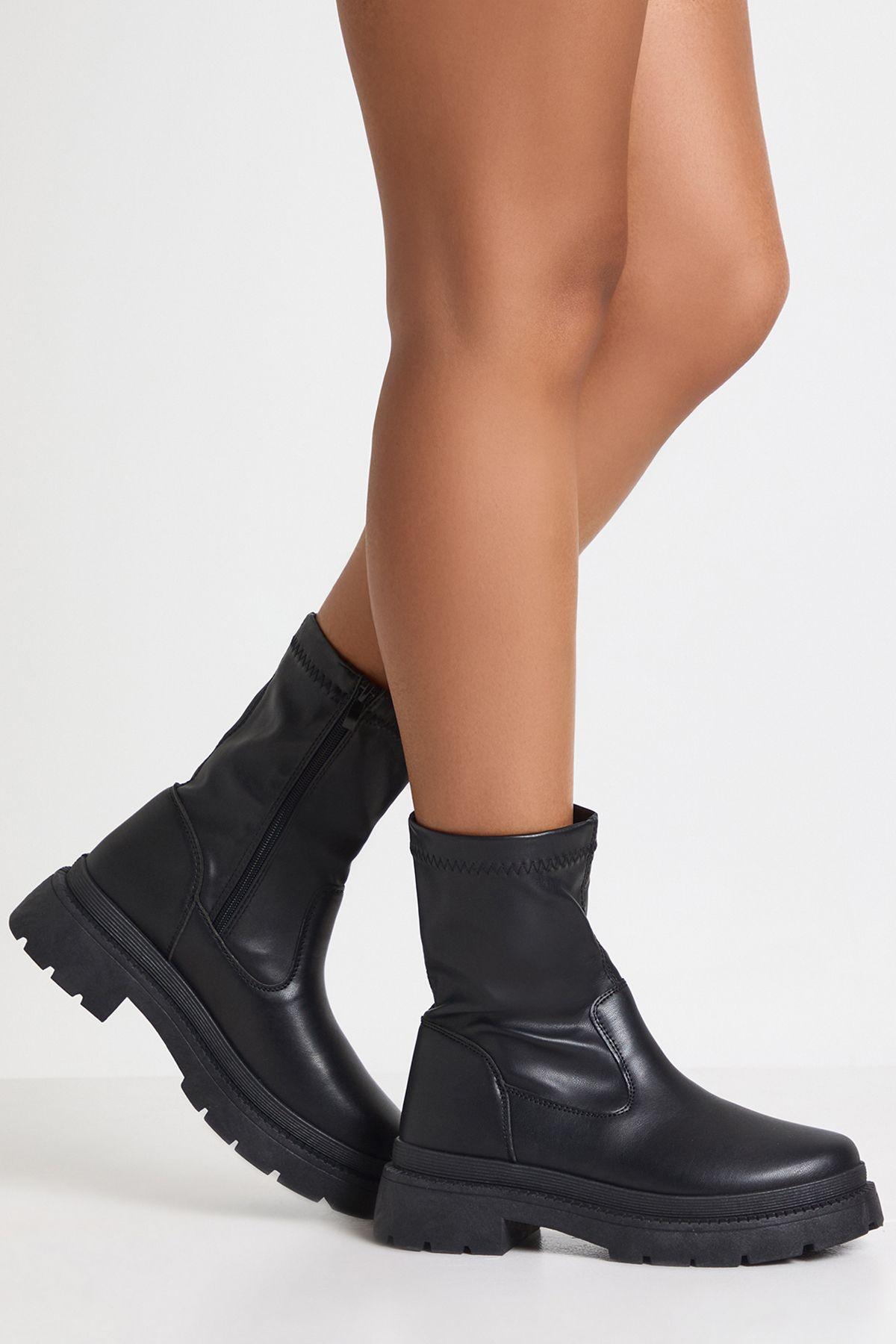 Sock Detail Chunky Chelsea Boots by BOOHOO