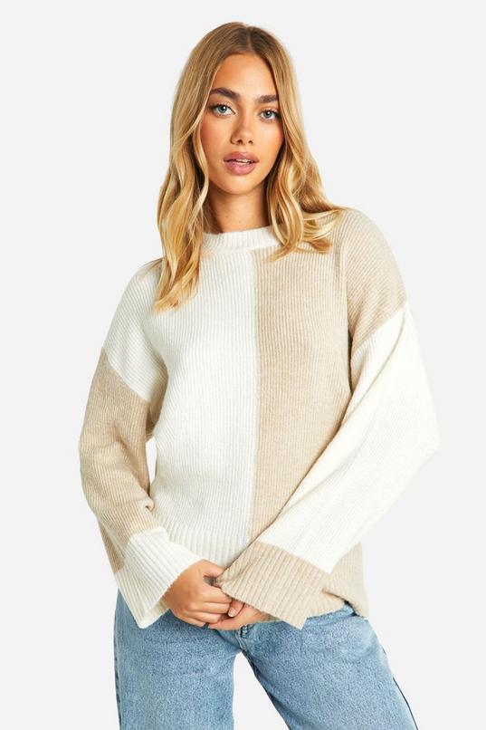 Soft Knit Colour Block Oversized Jumper by BOOHOO