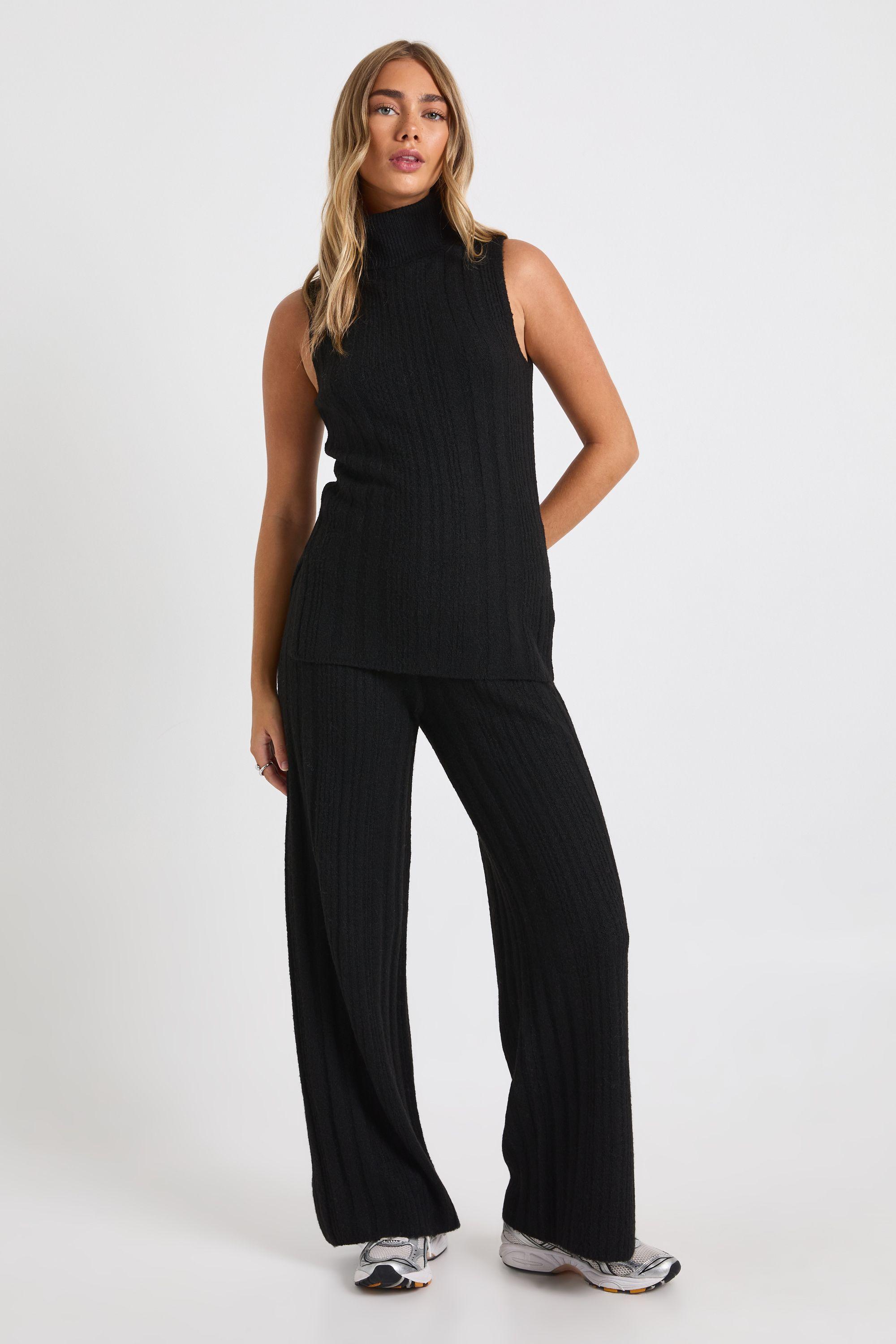 Soft Knit Longline Roll Neck Sleeveless Jumper and Wide Leg Trouser Co-Ord by BOOHOO