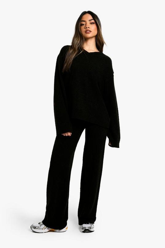 Soft Knit V Neck Jumper and Wide Leg Knitted Co-Ord by BOOHOO
