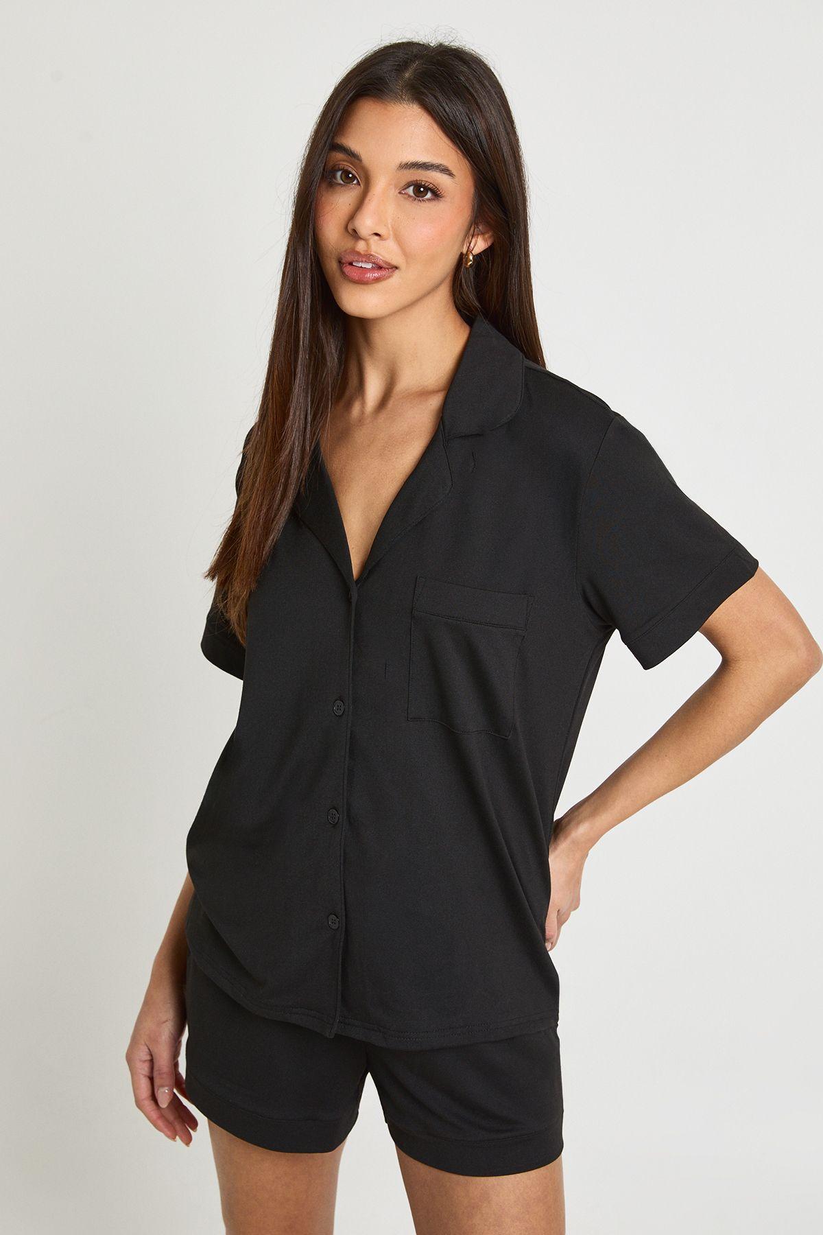 Soft Touch Short Sleeve Shirt & Shorts Pyjama Set by BOOHOO