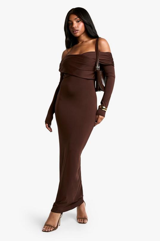 Soft Touch Twist Bardot Maxi Dress by BOOHOO