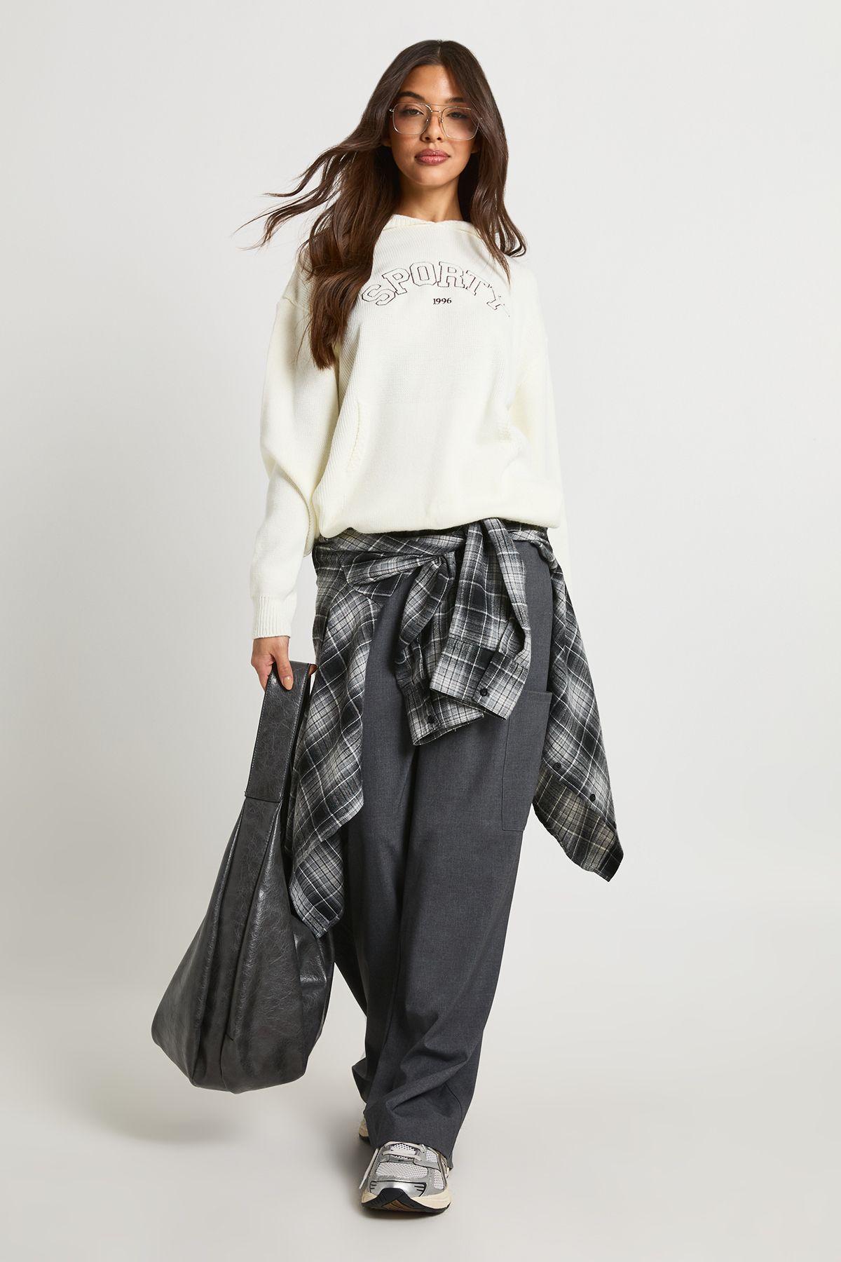 Sporty Embroidered Knitted Hoodie by BOOHOO