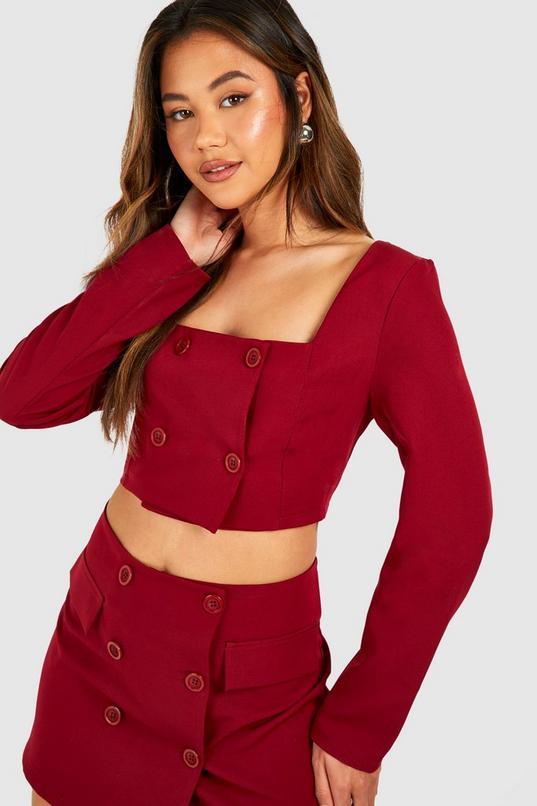 Square Neck Button Detail Crop by BOOHOO