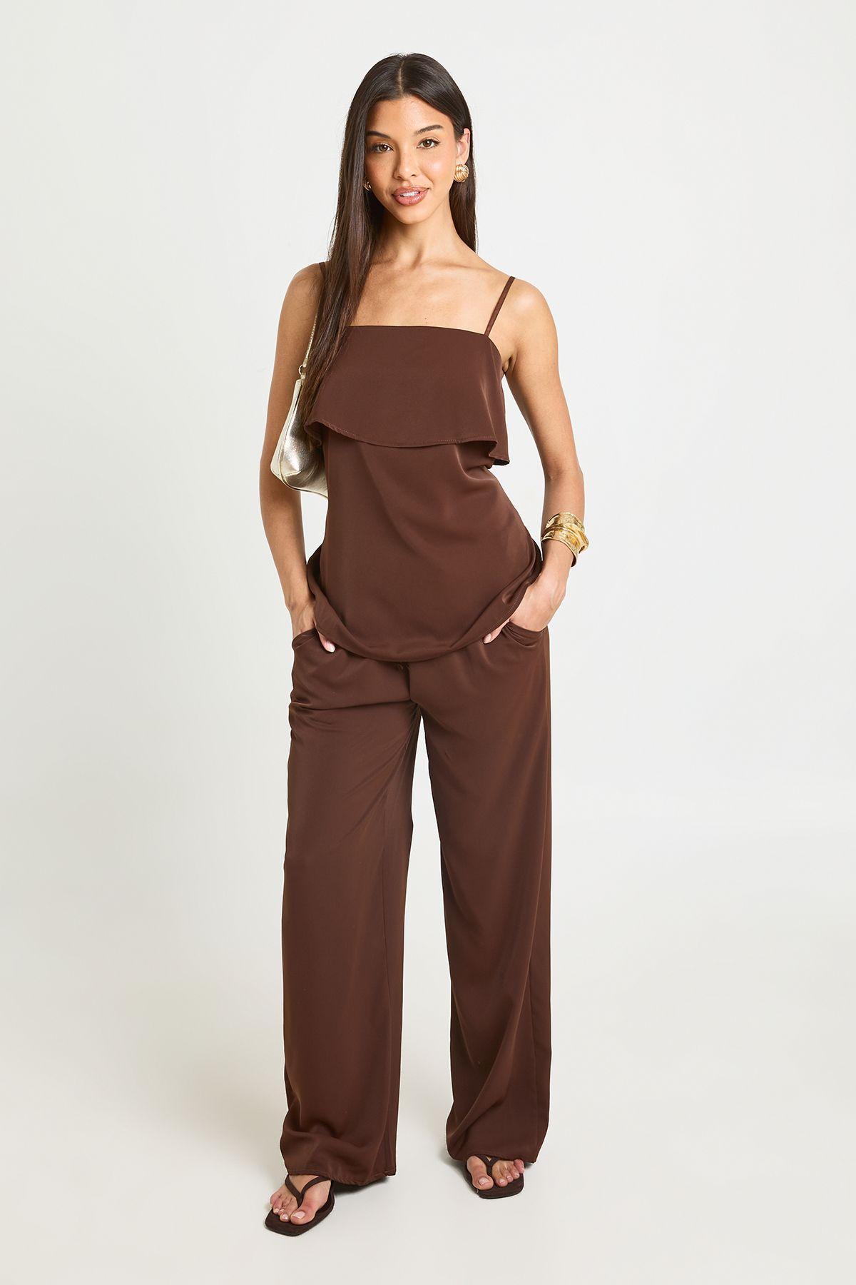 Square Neck Double Layer Top and Trouser Co Ord by BOOHOO