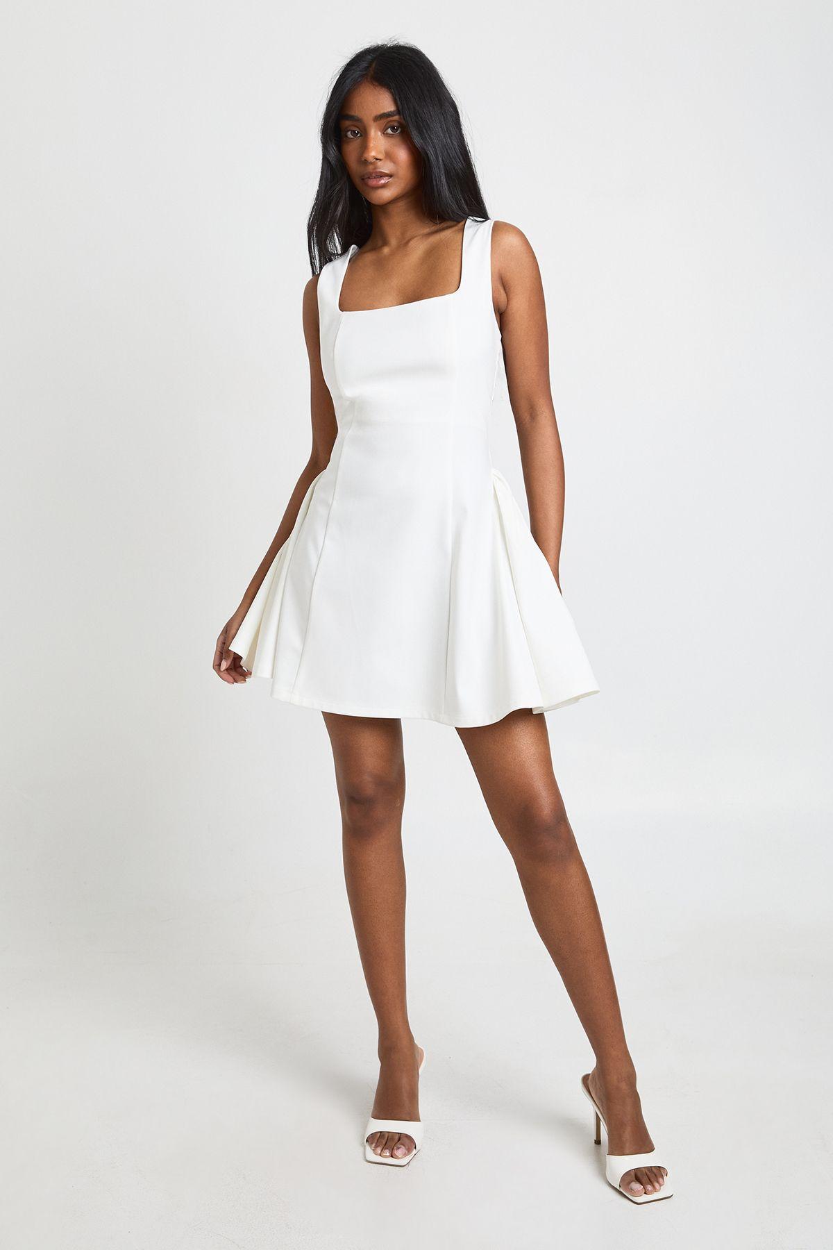 Square Neck Full Skirt Mini Dress by BOOHOO