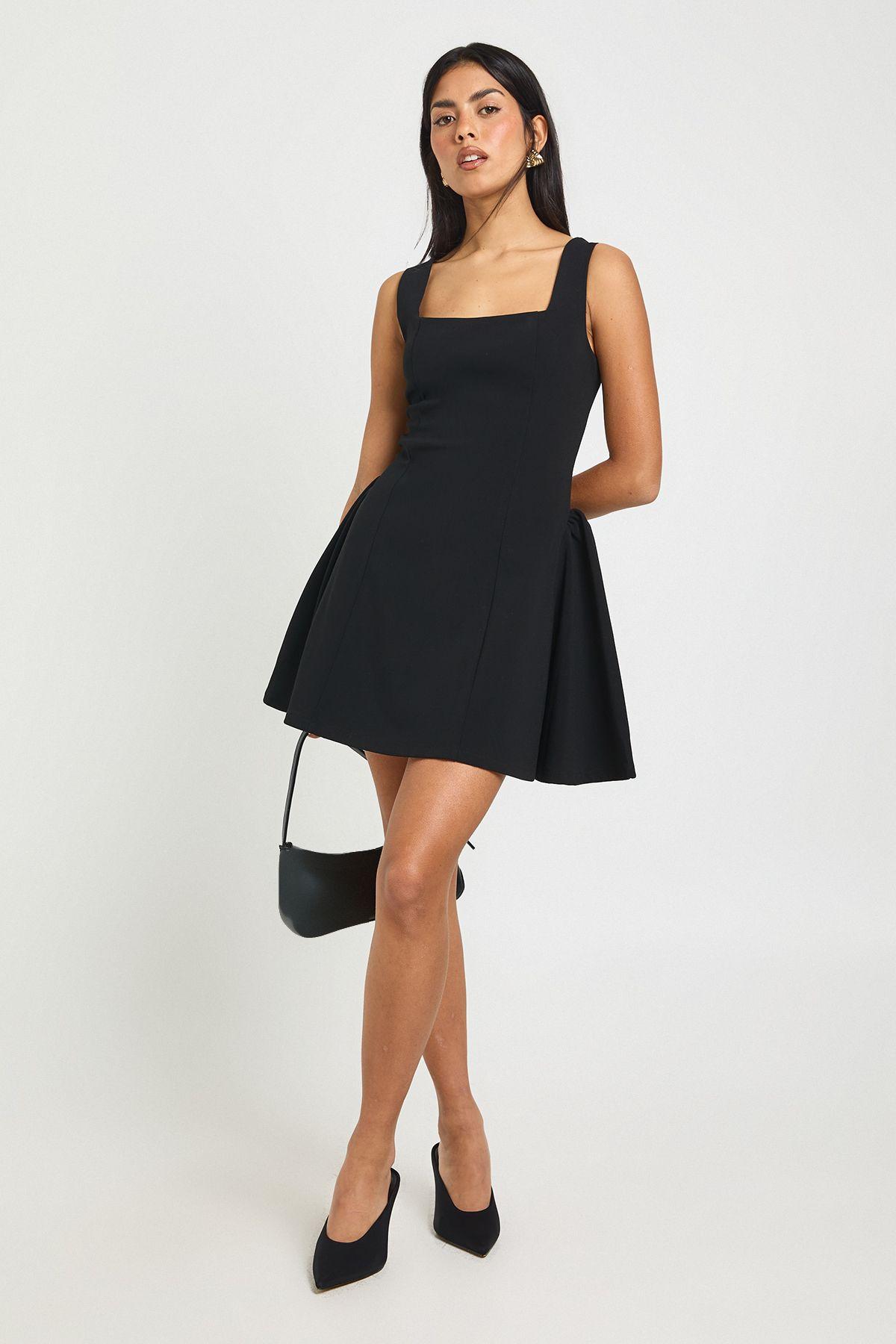 Square Neck Full Skirt Mini Dress by BOOHOO