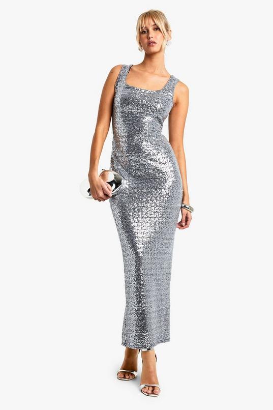 Square Neck Sequin Mini Dress by BOOHOO