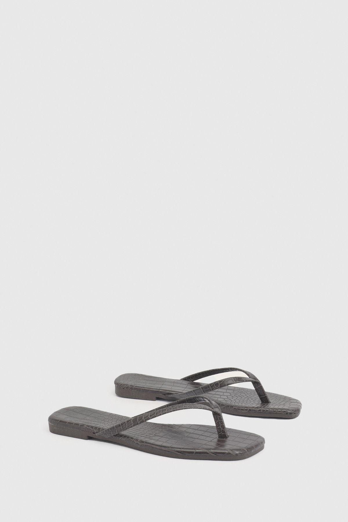 Square Toe Croc Flip Flops by BOOHOO