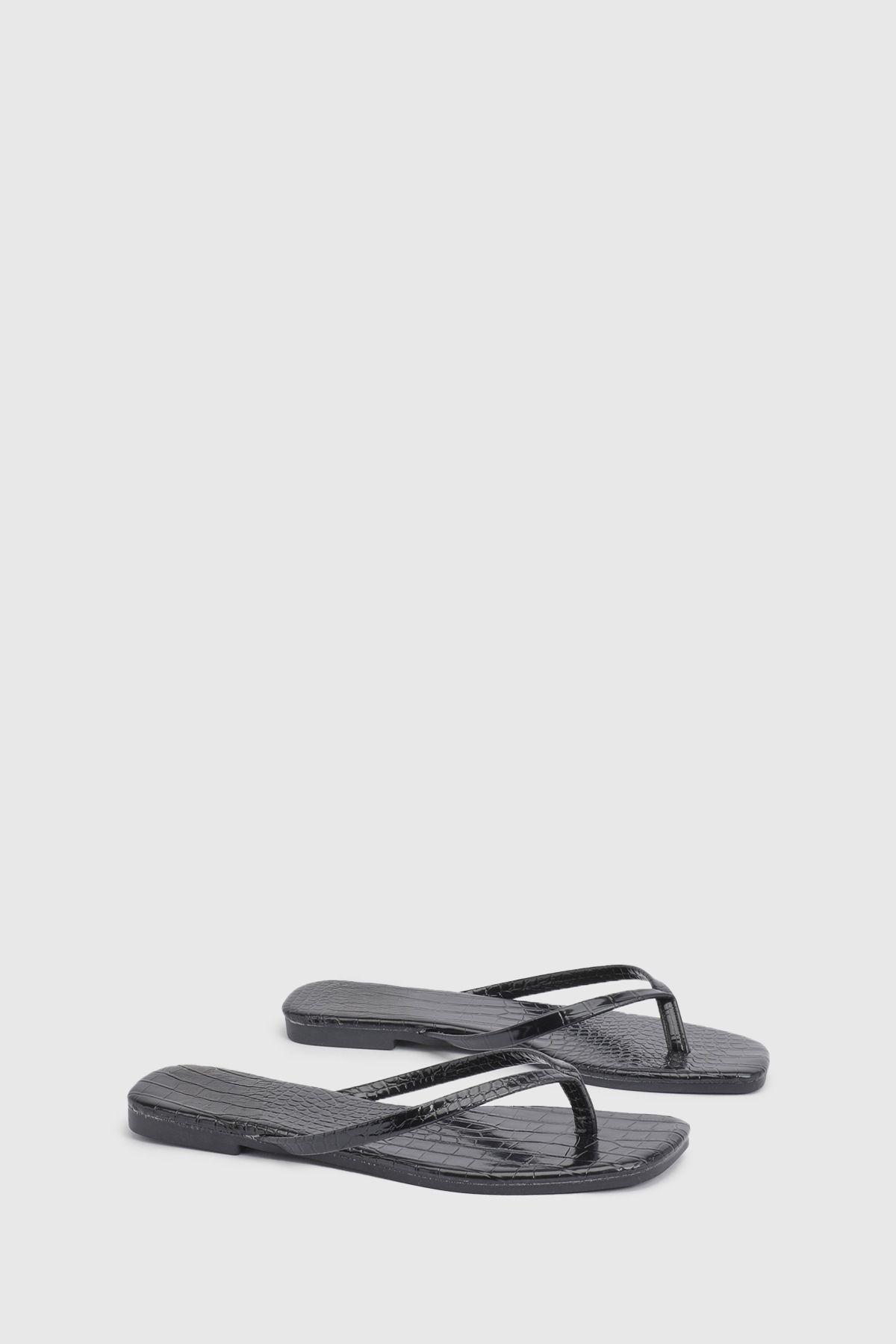 Square Toe Croc Flip Flops by BOOHOO