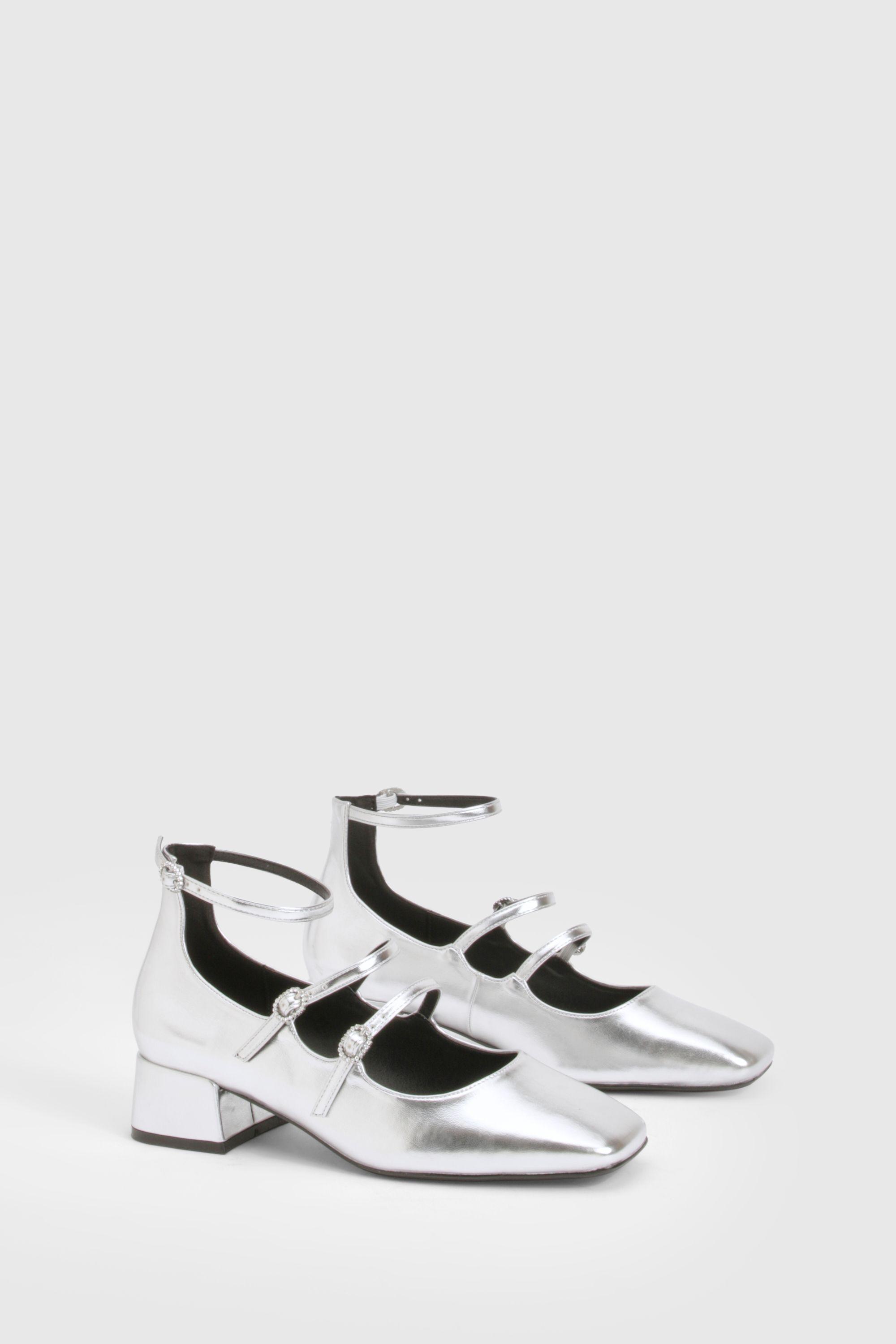 Square Toe Triple Strap Mary Jane Shoes by BOOHOO