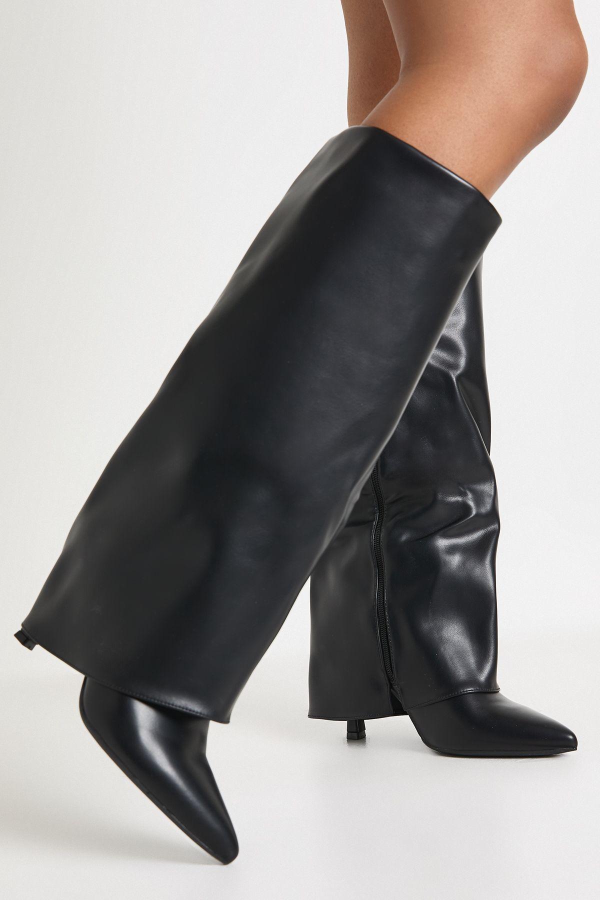 Stiletto Fold Down Knee High Boots by BOOHOO