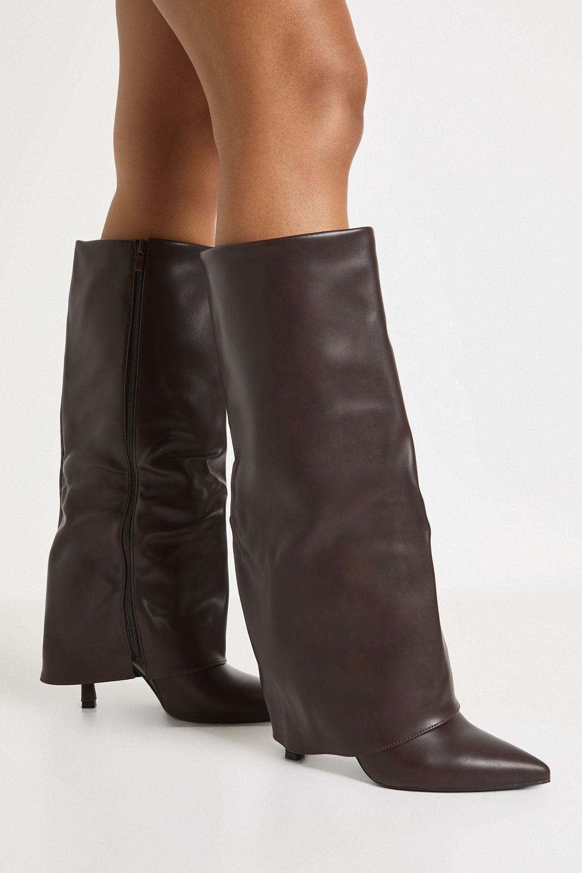 Stiletto Fold Down Knee High Boots by BOOHOO