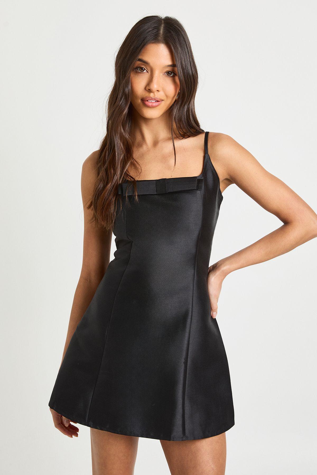 Strappy Bow Front Shift Dress by BOOHOO