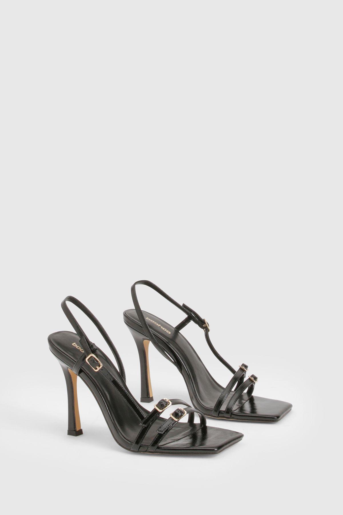 Strappy Buckle Square Toe Heels by BOOHOO